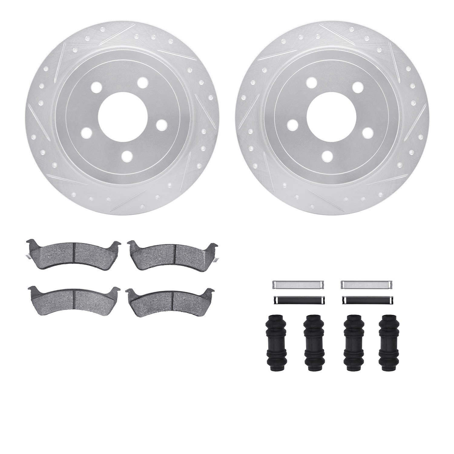 DYN 7512-54089 DFC Brake Rotor - Drilled & Slotted - Silver w/5000 Brake Pads & HW Kit
