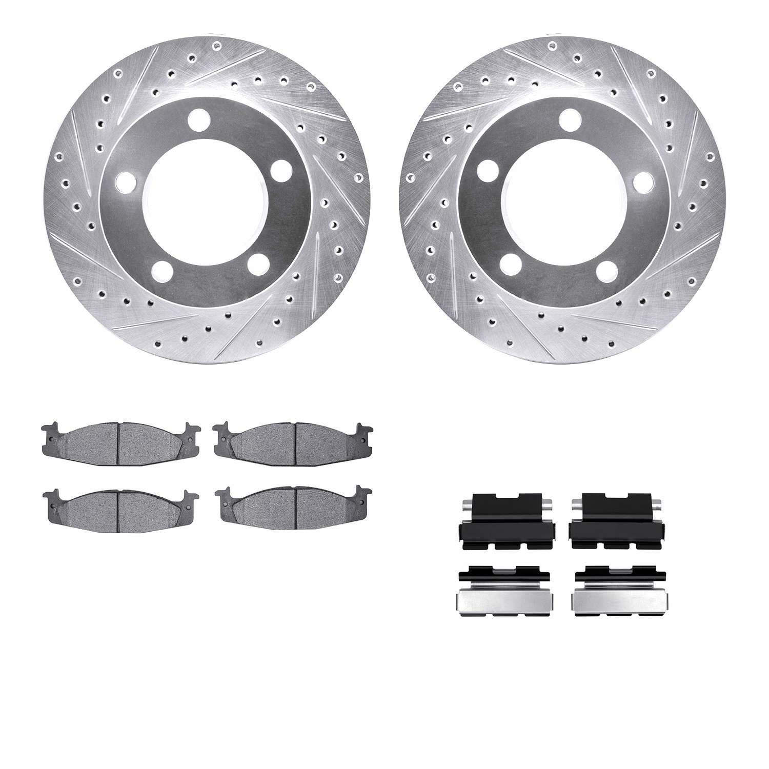 DYN 7512-54094 DFC Brake Rotor - Drilled & Slotted - Silver w/5000 Brake Pads & HW Kit