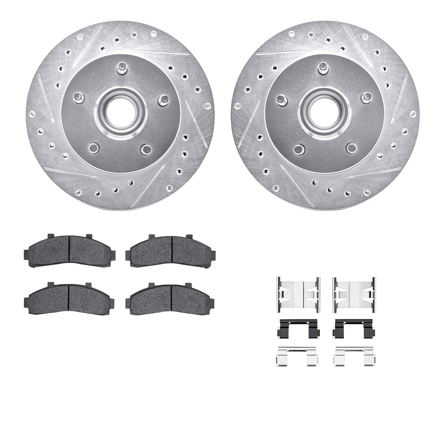 DYN 7512-54101 DFC Brake Rotor - Drilled & Slotted - Silver w/5000 Brake Pads & HW Kit