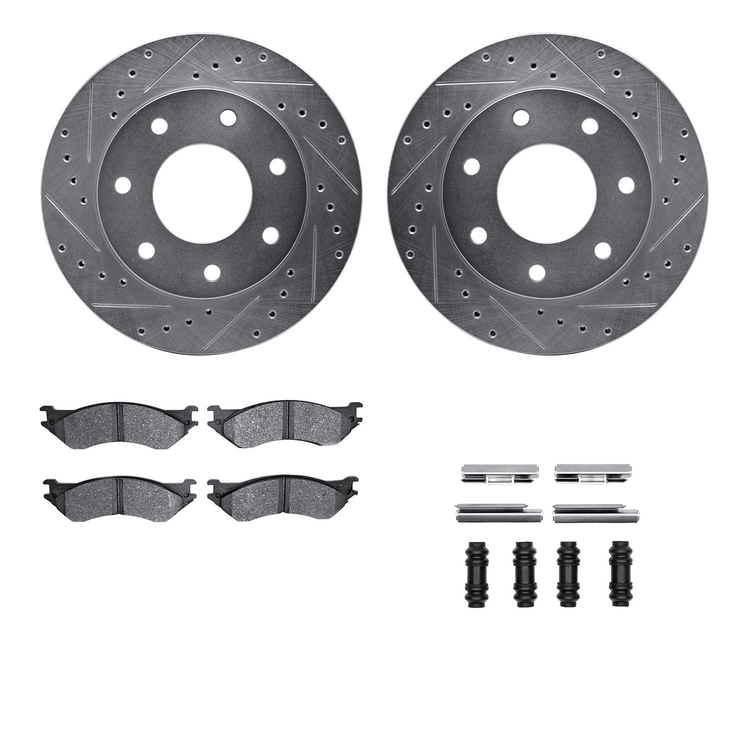 DYN 7512-54116 DFC Brake Rotor - Drilled & Slotted - Silver w/5000 Brake Pads & HW Kit