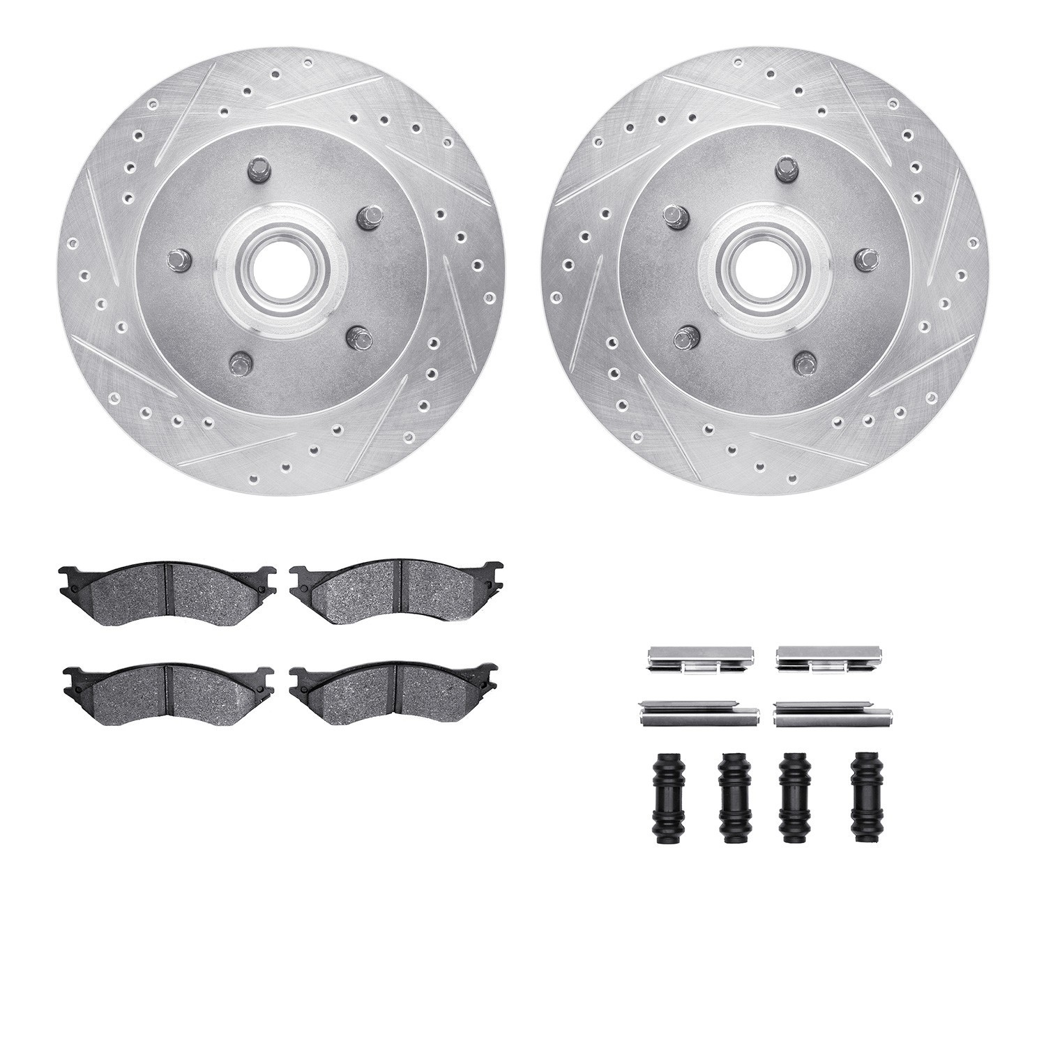 DYN 7512-54119 DFC Brake Rotor - Drilled & Slotted - Silver w/5000 Brake Pads & HW Kit