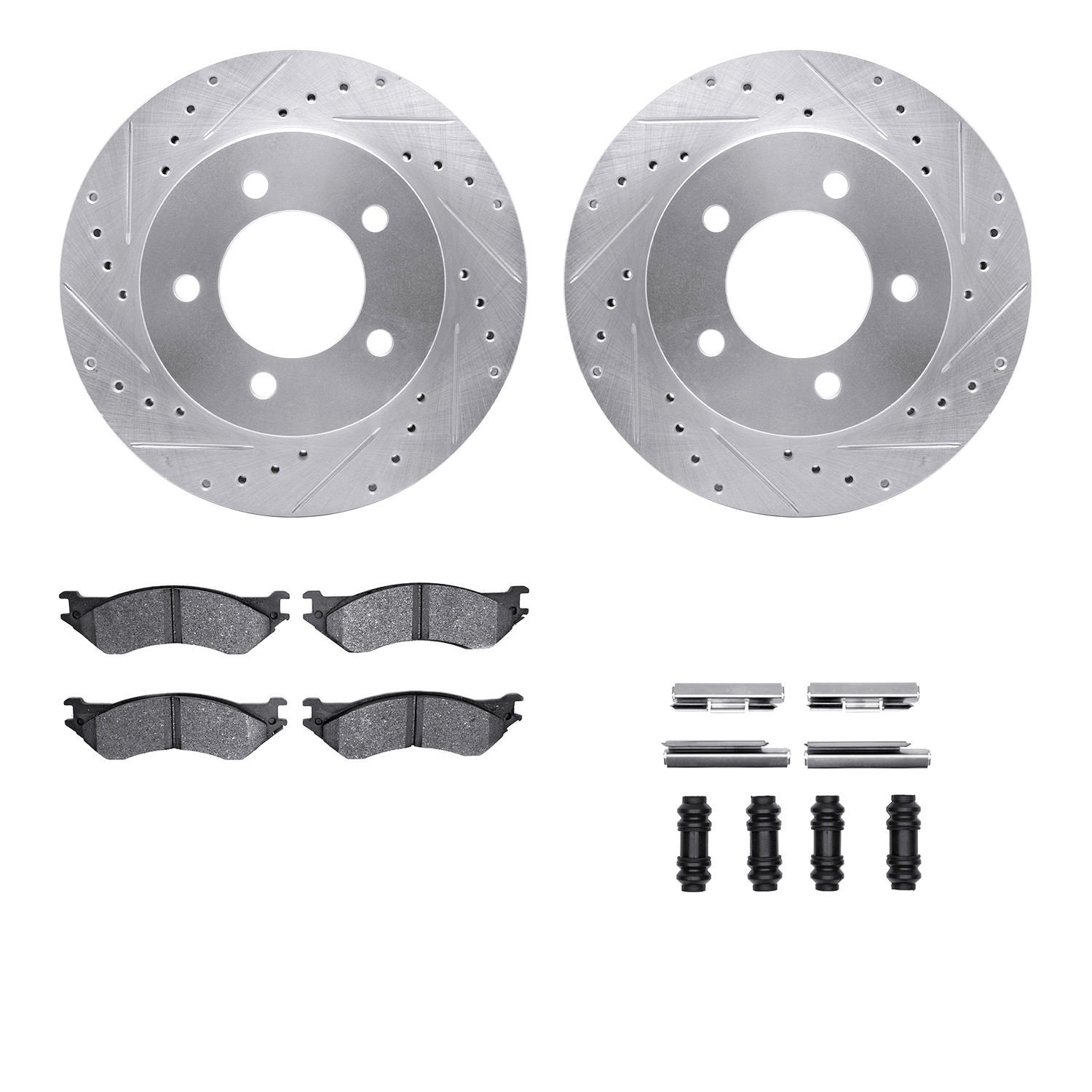 DYN 7512-54120 DFC Brake Rotor - Drilled & Slotted - Silver w/5000 Brake Pads & HW Kit