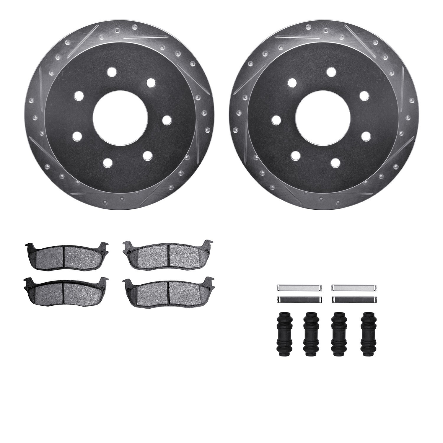 DYN 7512-54121 DFC Brake Rotor - Drilled & Slotted - Silver w/5000 Brake Pads & HW Kit