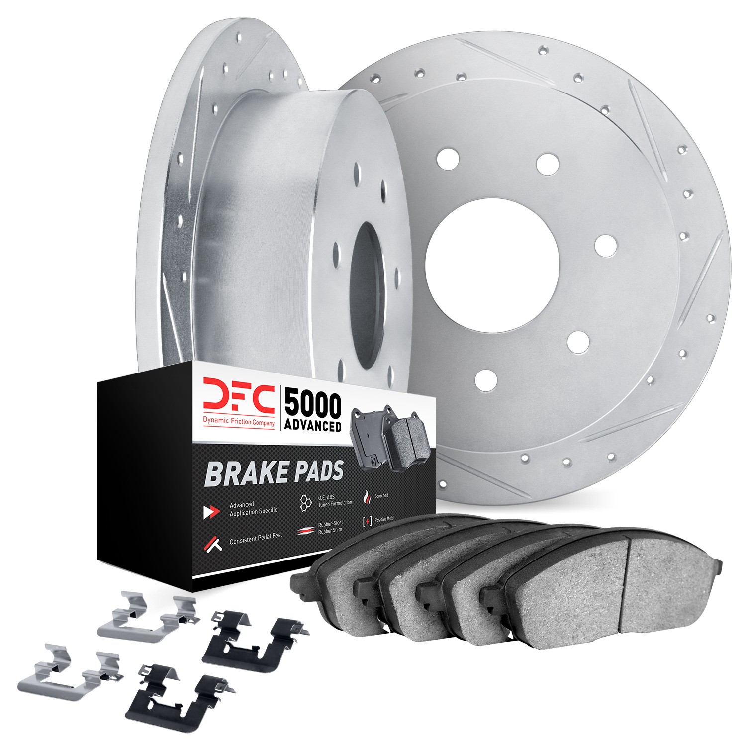 DYN 7512-54121 DFC Brake Rotor - Drilled & Slotted - Silver w/5000 Brake Pads & HW Kit - Image 2