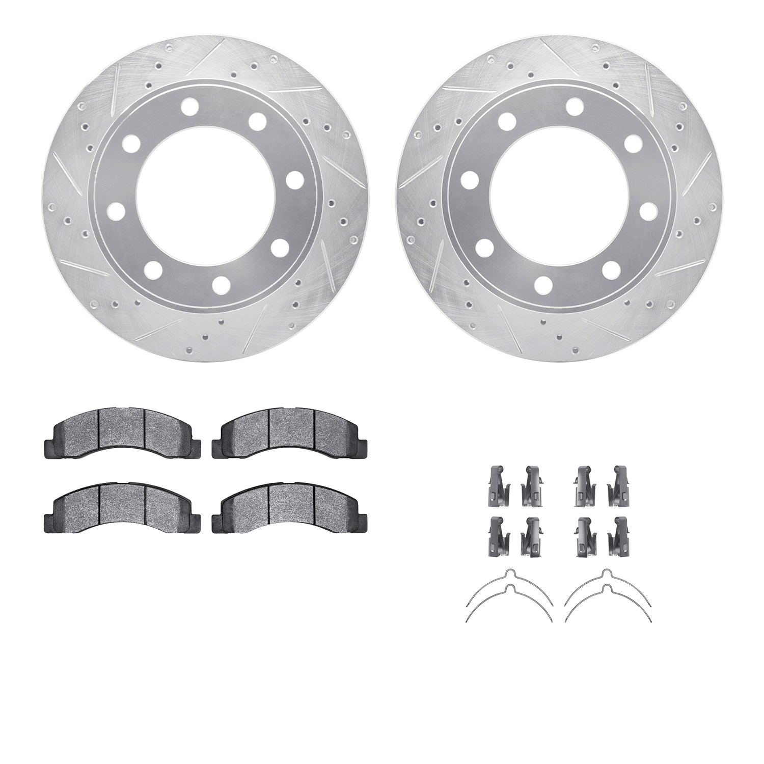 DYN 7512-54127 DFC Brake Rotor - Drilled & Slotted - Silver w/5000 Brake Pads & HW Kit
