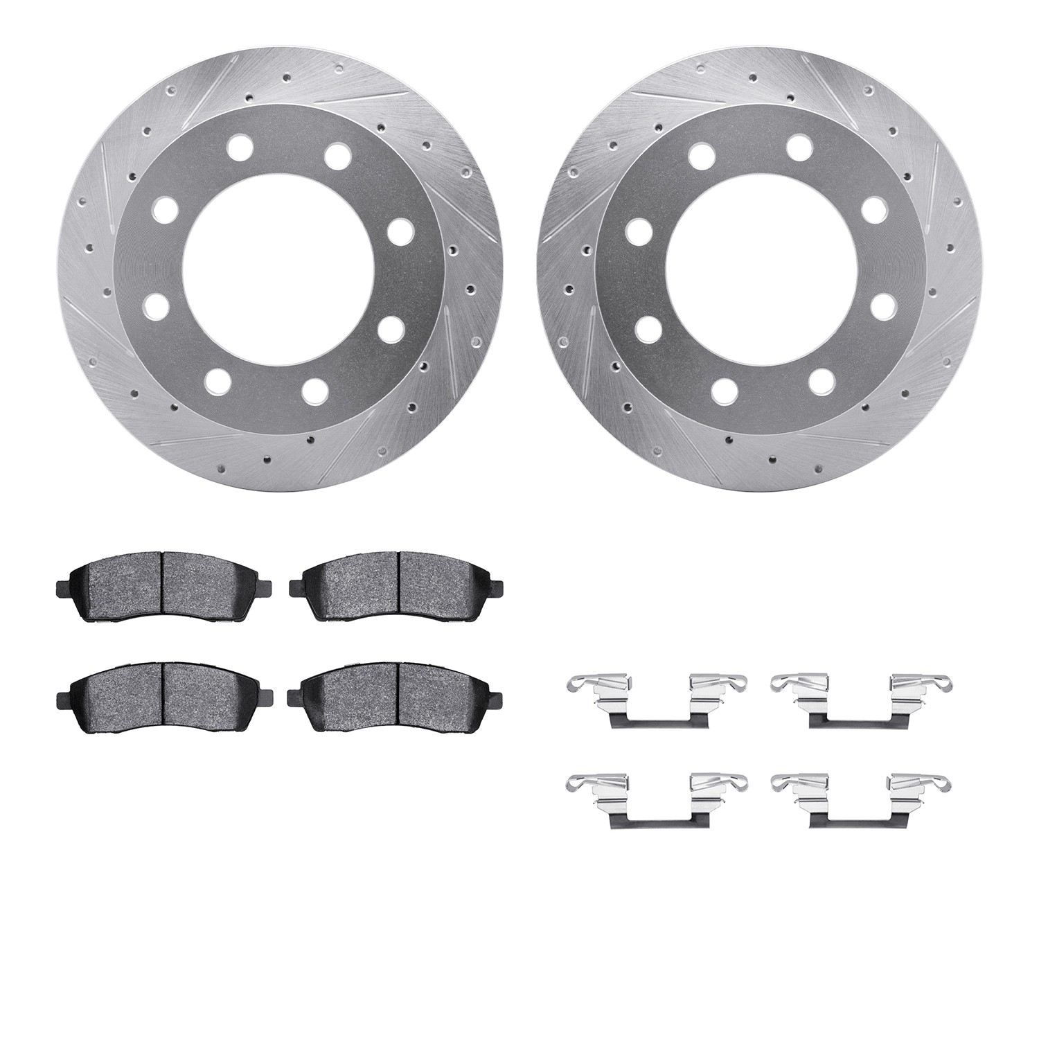 DYN 7512-54131 DFC Brake Rotor - Drilled & Slotted - Silver w/5000 Brake Pads & HW Kit