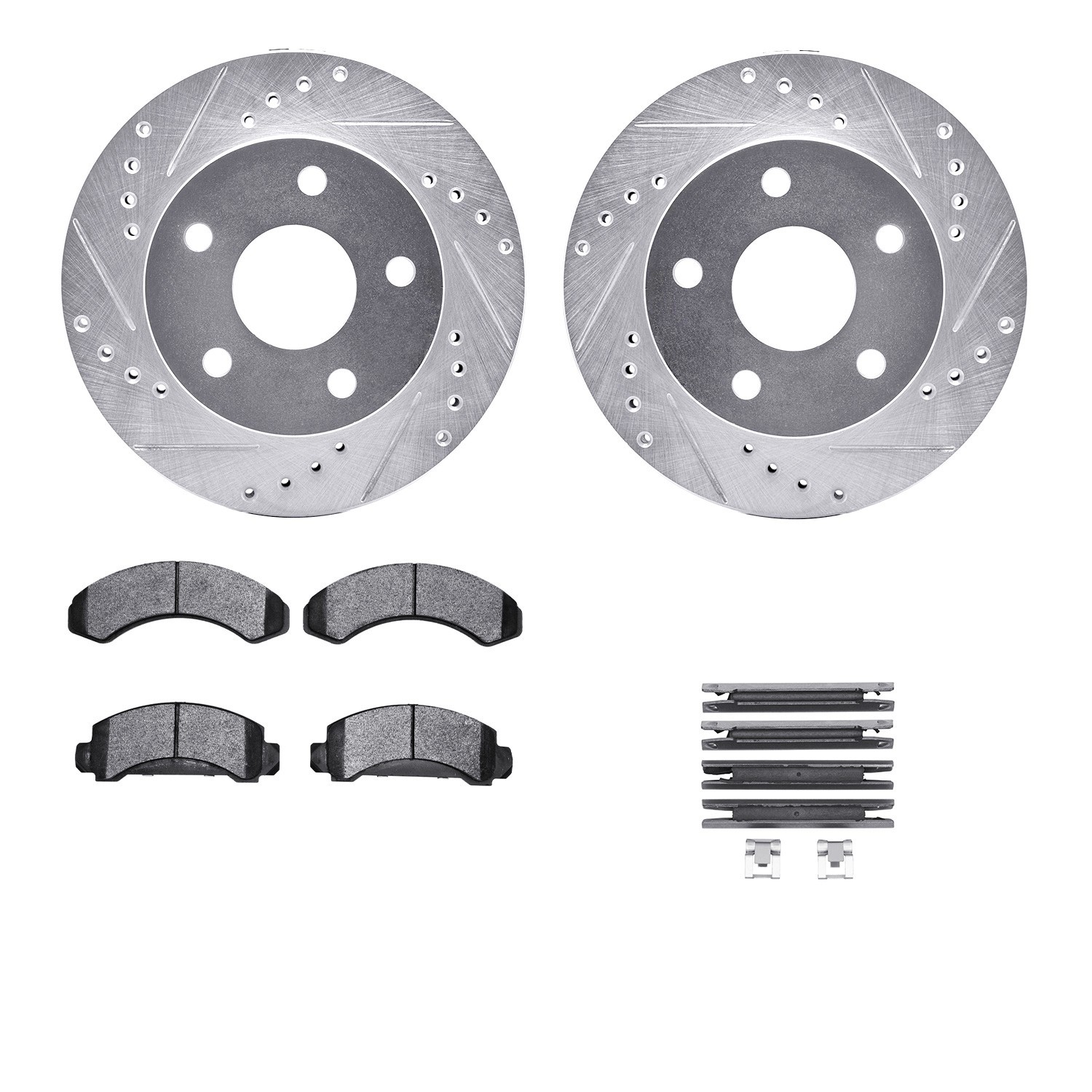 DYN 7512-54132 DFC Rotors-Drilled & Slotted-Silver w/ 5000 Advanced Brake Pads Incl Hdw