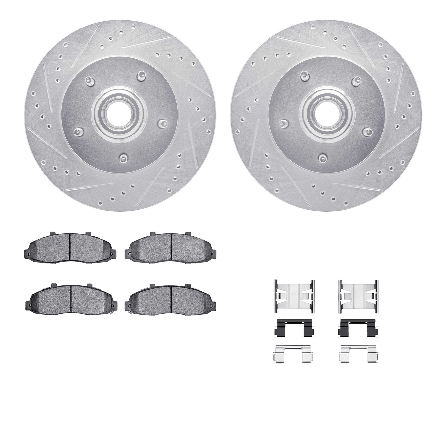 DYN 7512-54135 DFC Rotors-Drilled & Slotted-Silver w/ 5000 Advanced Brake Pads Incl Hdw