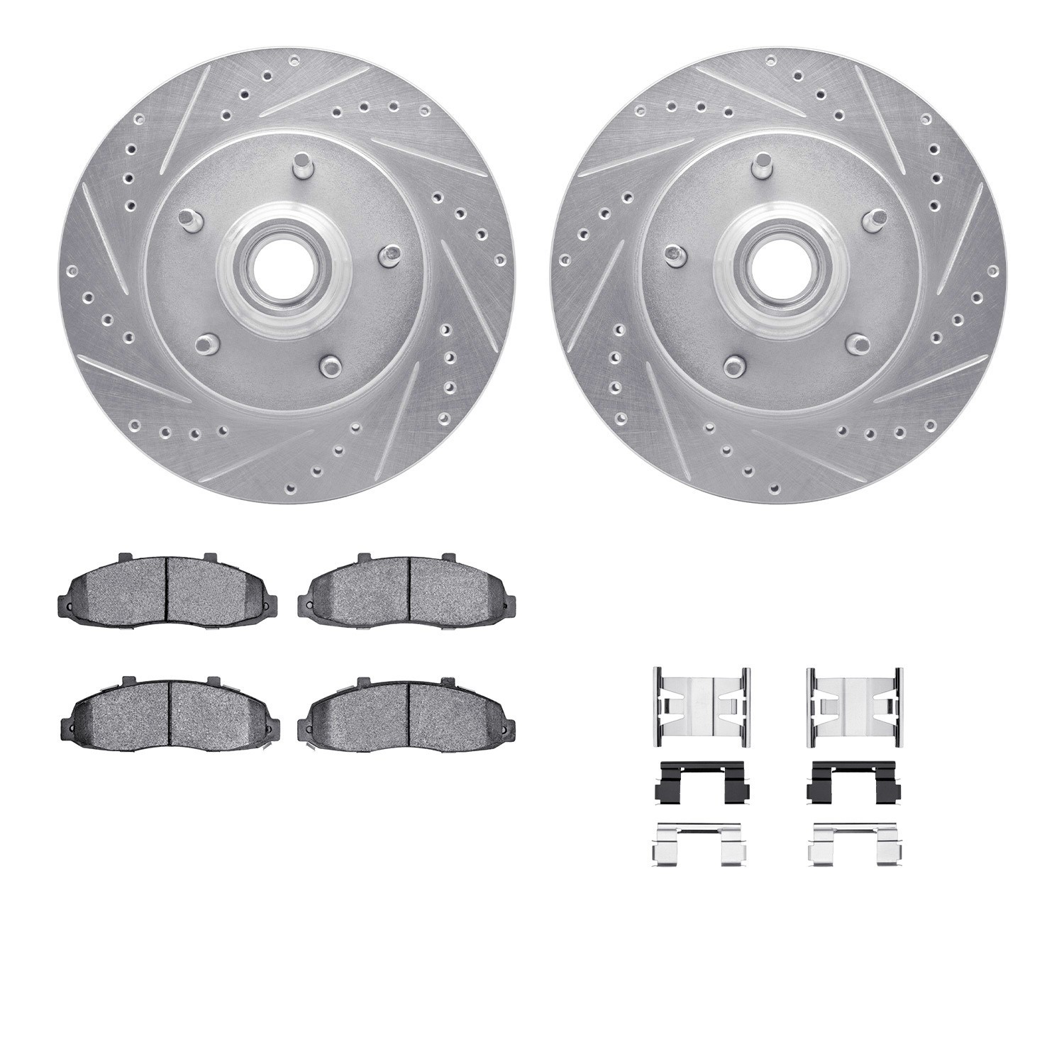 DYN 7512-54136 DFC Rotors-Drilled & Slotted-Silver w/ 5000 Advanced Brake Pads Incl Hdw