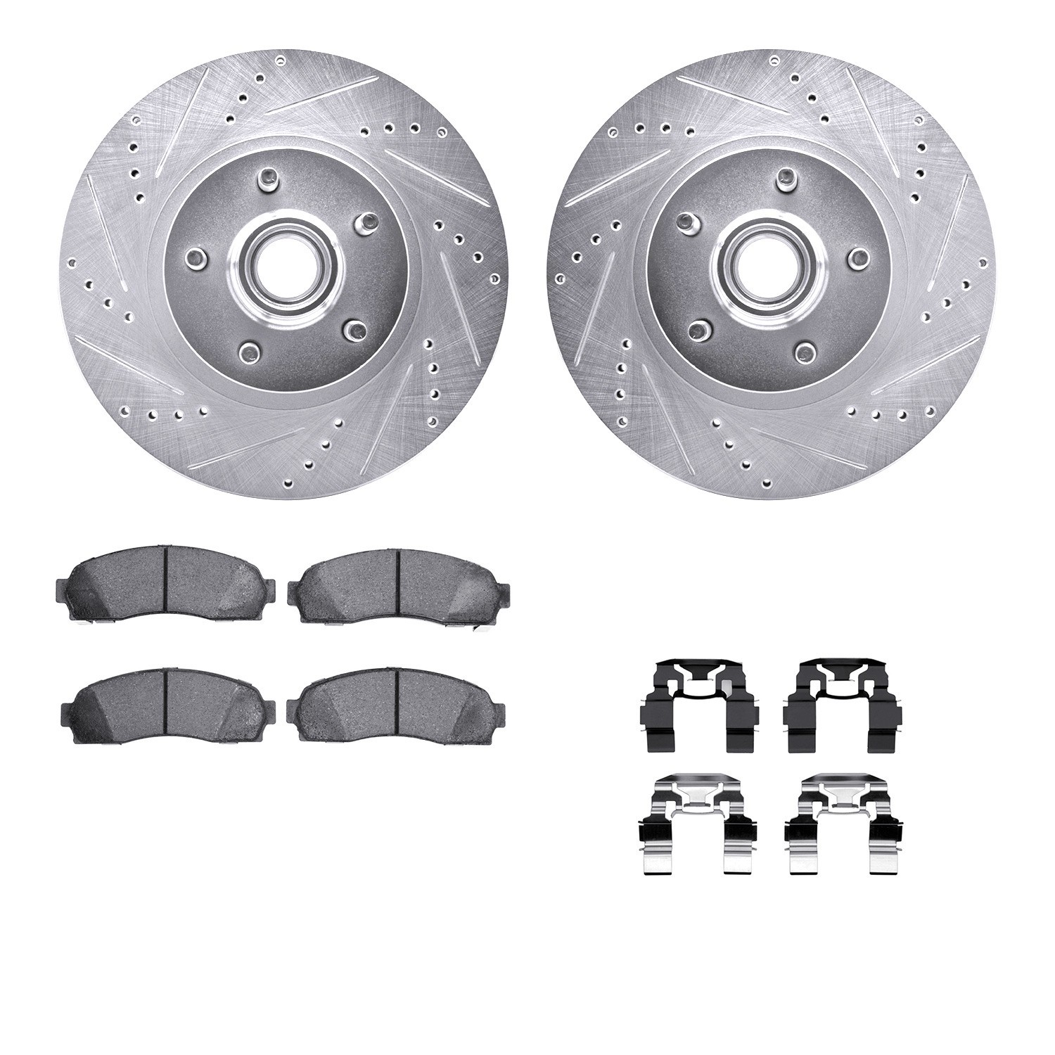 DYN 7512-54140 DFC Brake Rotor - Dimpled & Slotted - Silver w/5000 Brake Pads & HW Kit
