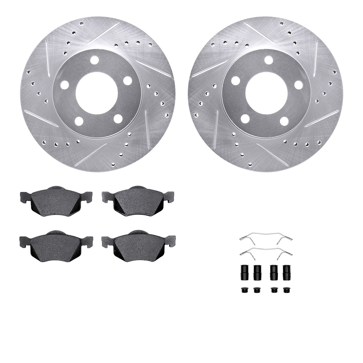 DYN 7512-54144 DFC Brake Rotor - Dimpled & Slotted - Silver w/5000 Brake Pads & HW Kit