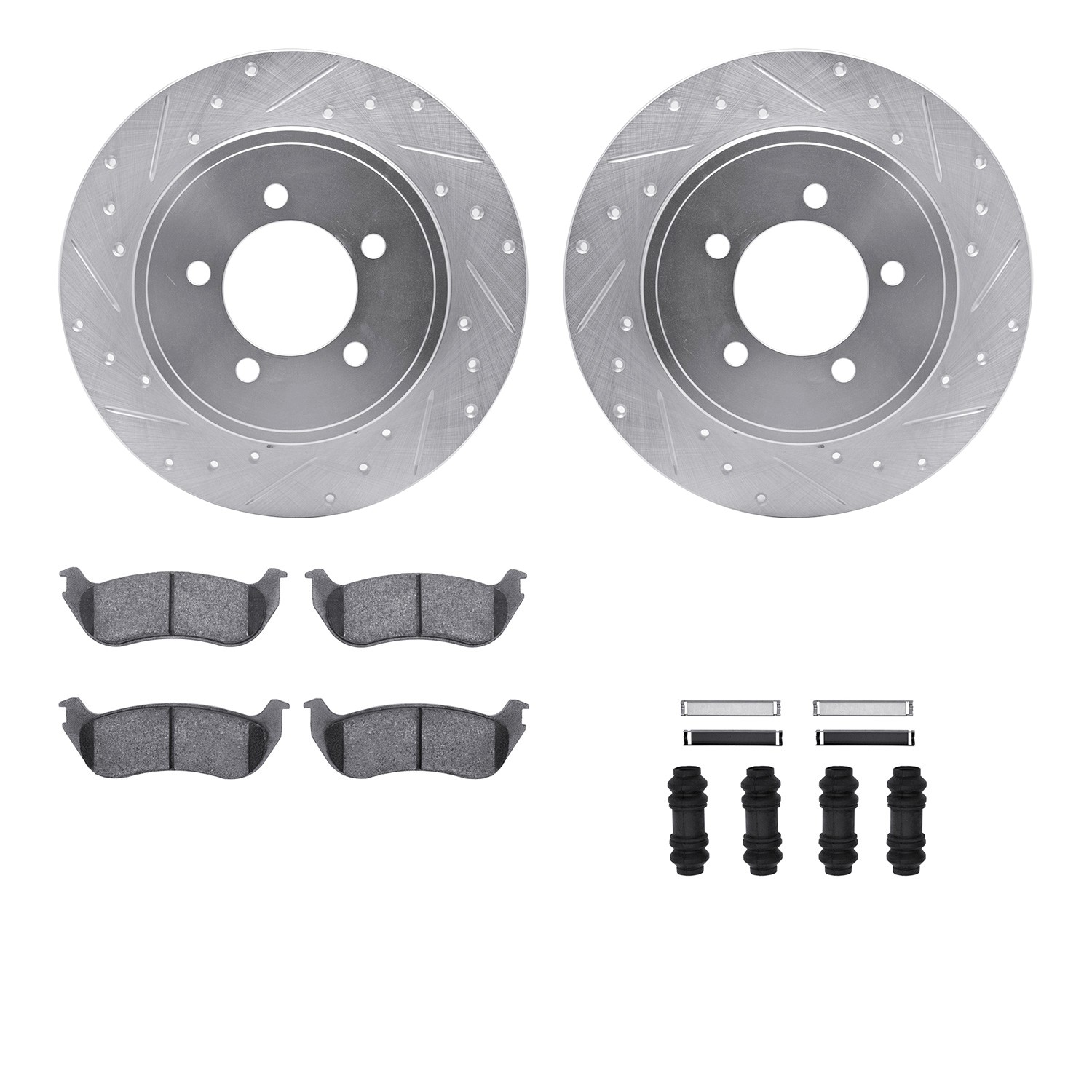 DYN 7512-54145 DFC Brake Rotor - Dimpled & Slotted - Silver w/5000 Brake Pads & HW Kit