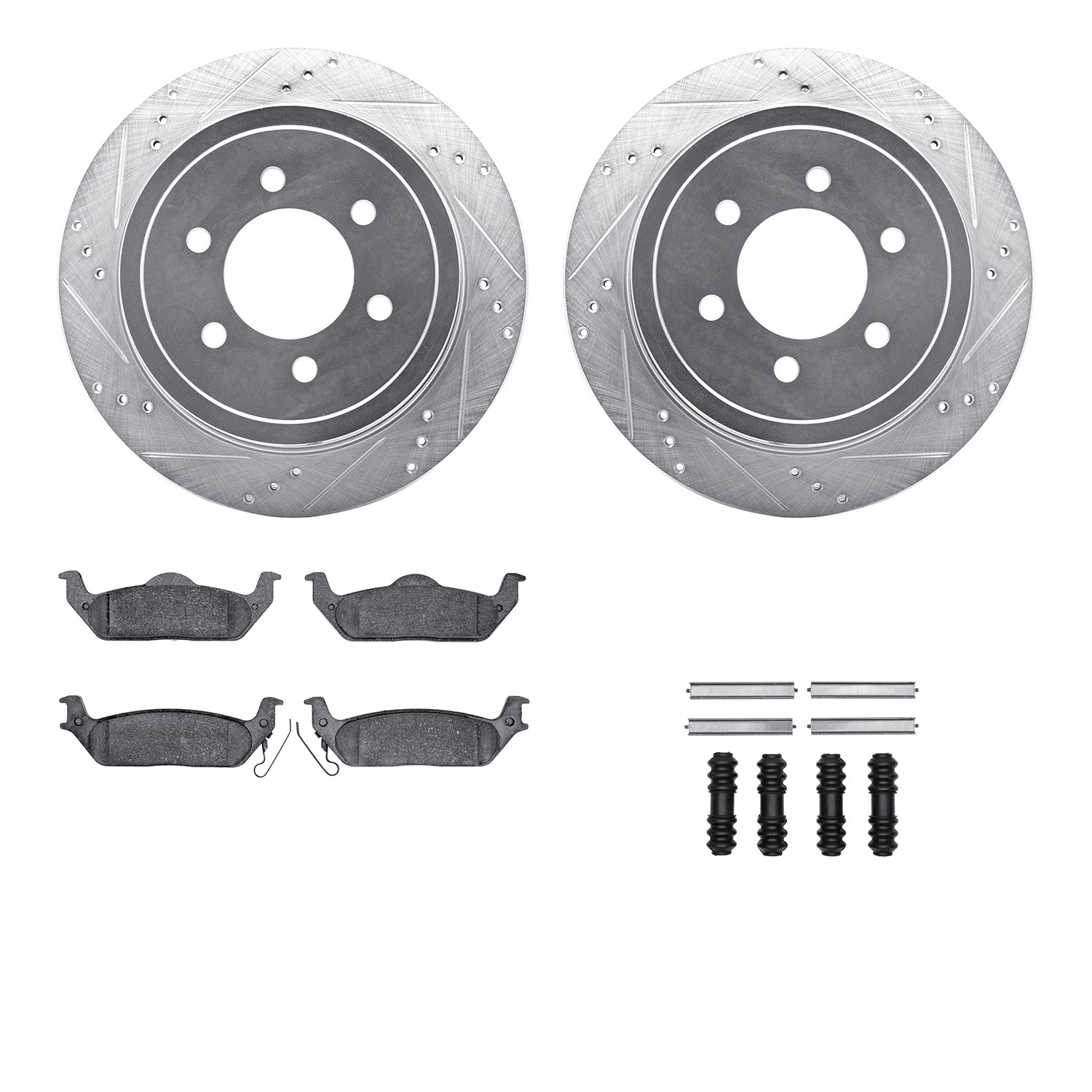 DYN 7512-54146 DFC Rotors-Drilled & Slotted-Silver w/ 5000 Advanced Brake Pads Incl Hdw