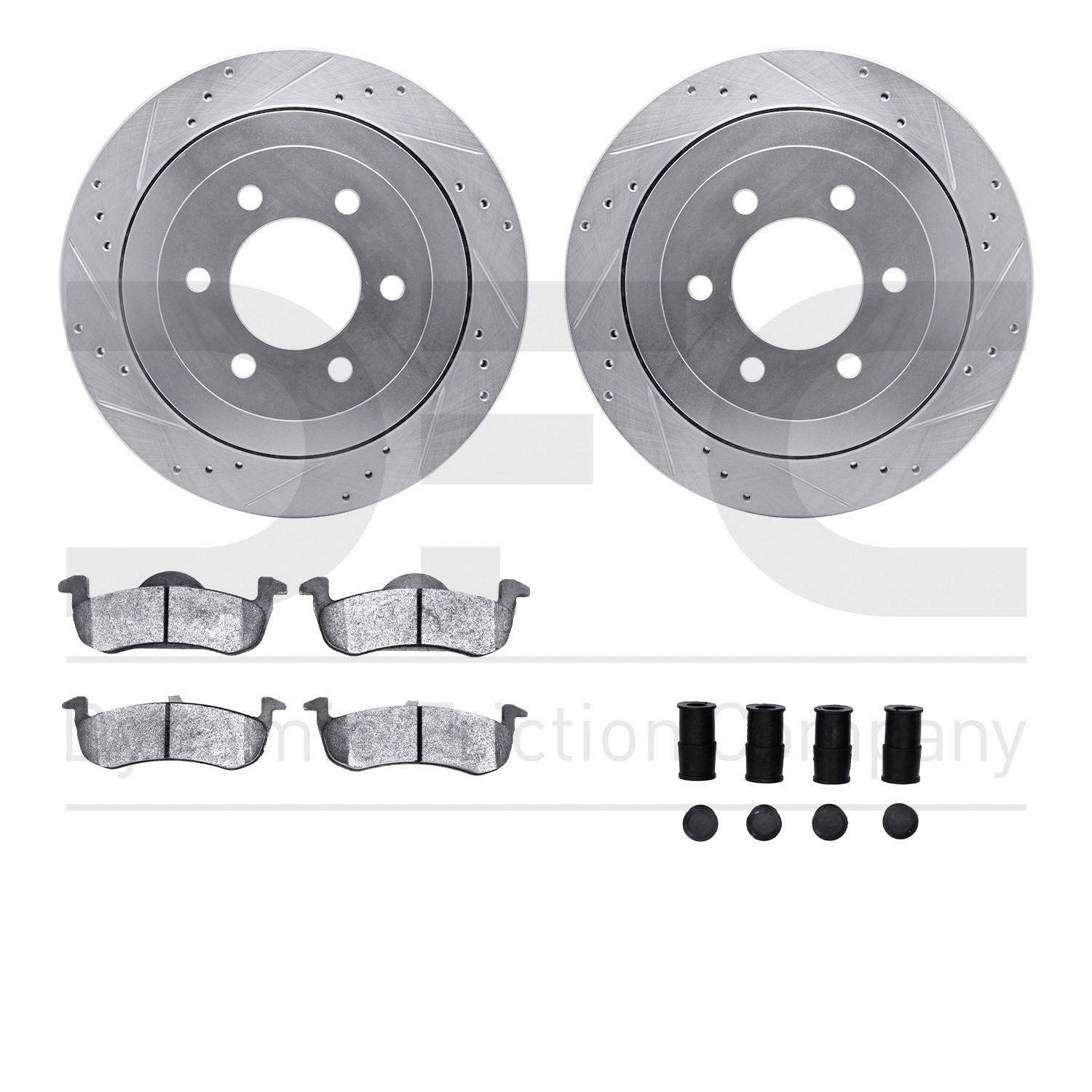 DYN 7512-54153 DFC Rotors-Drilled & Slotted-Silver w/ 5000 Advanced Brake Pads Incl Hdw