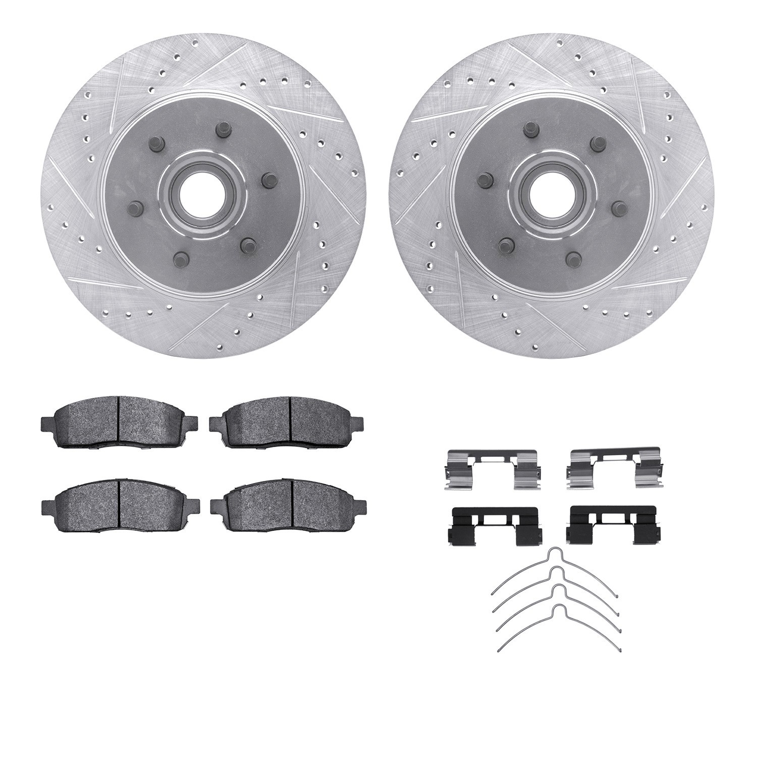 DYN 7512-54155 DFC Brake Rotor - Drilled & Slotted - Silver w/5000 Brake Pads & HW Kit