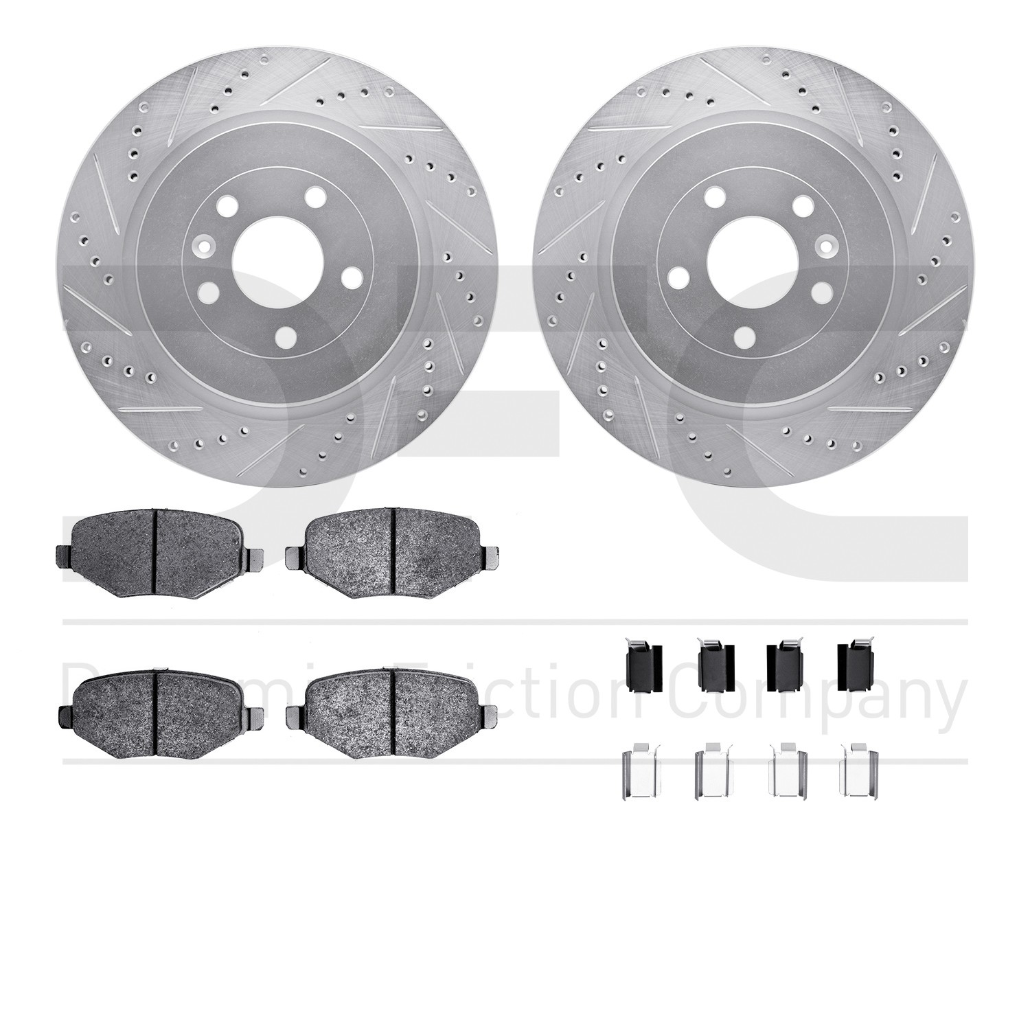 DYN 7512-54164 DFC Rotors-Drilled & Slotted-Silver w/ 5000 Advanced Brake Pads Incl Hdw