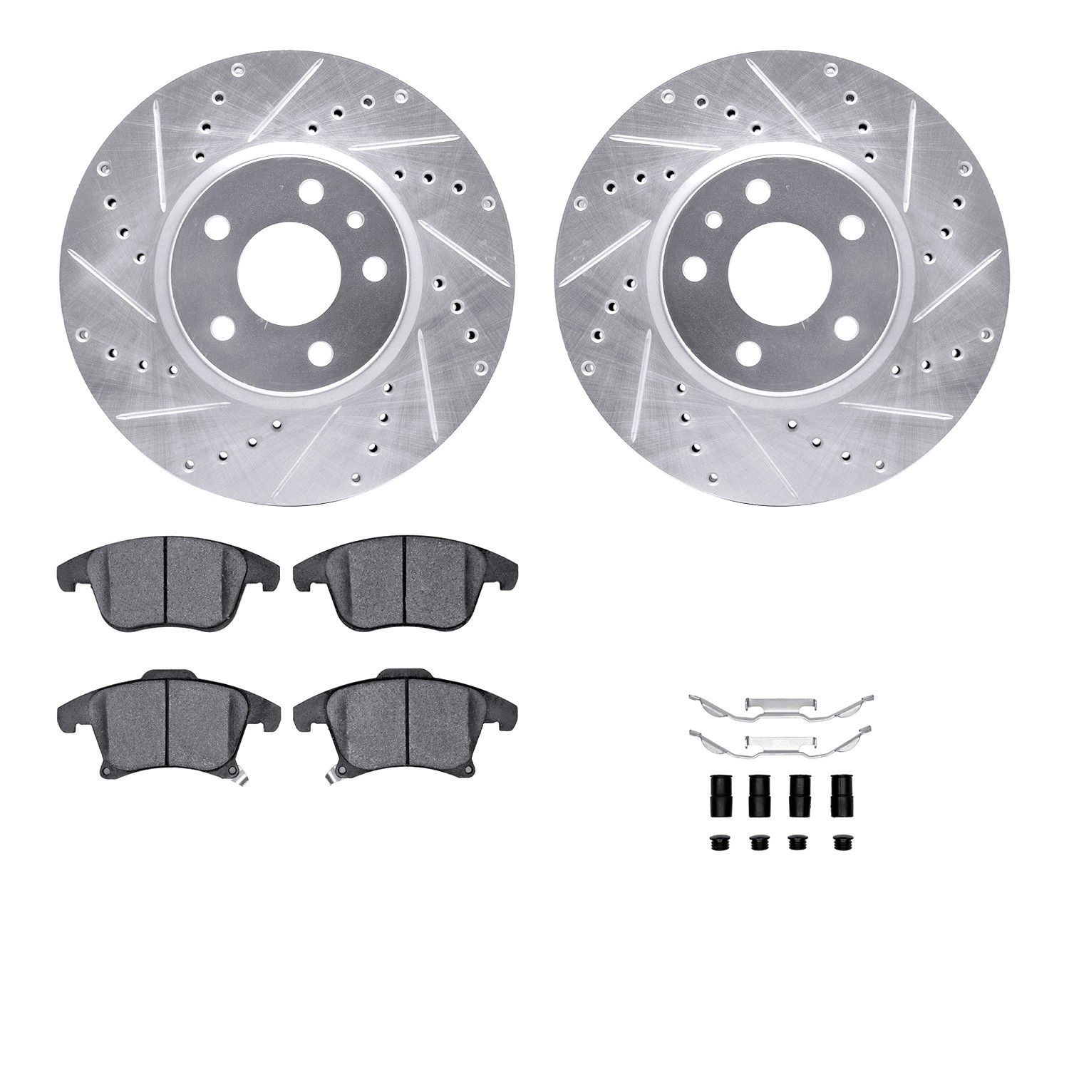 DYN 7512-54165 DFC Rotors-Drilled & Slotted-Silver w/ 5000 Advanced Brake Pads Incl Hdw