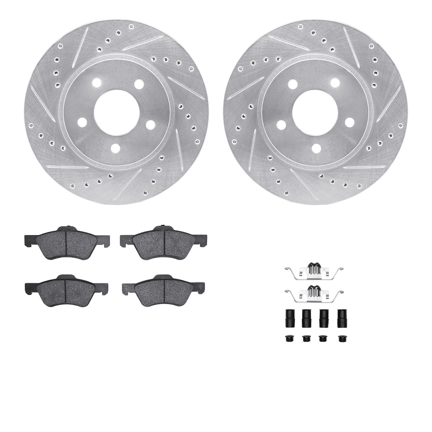 DYN 7512-54169 DFC Brake Rotor - Dimpled & Slotted - Silver w/5000 Brake Pads & HW Kit