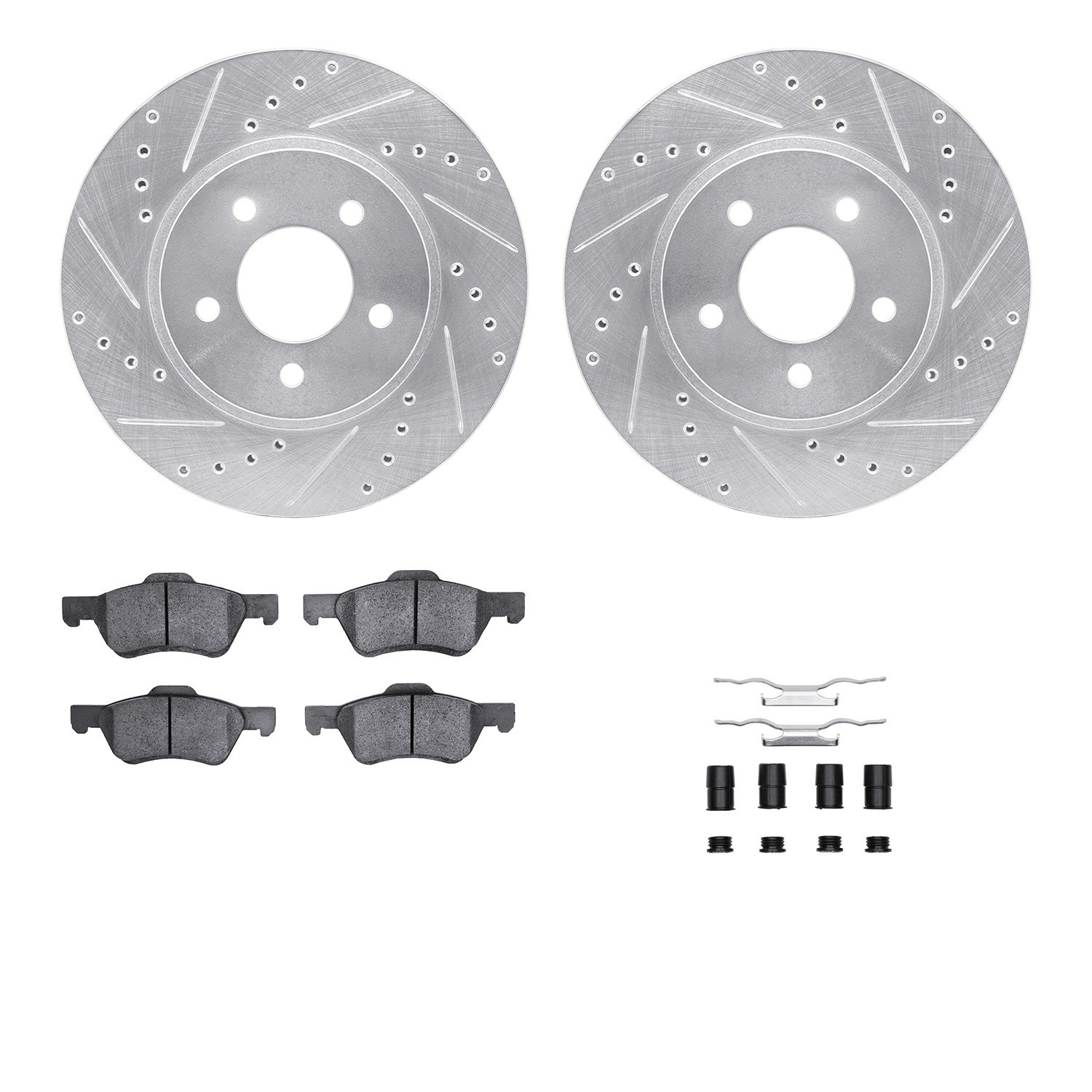 DYN 7512-54170 DFC Brake Rotor - Dimpled & Slotted - Silver w/5000 Brake Pads & HW Kit
