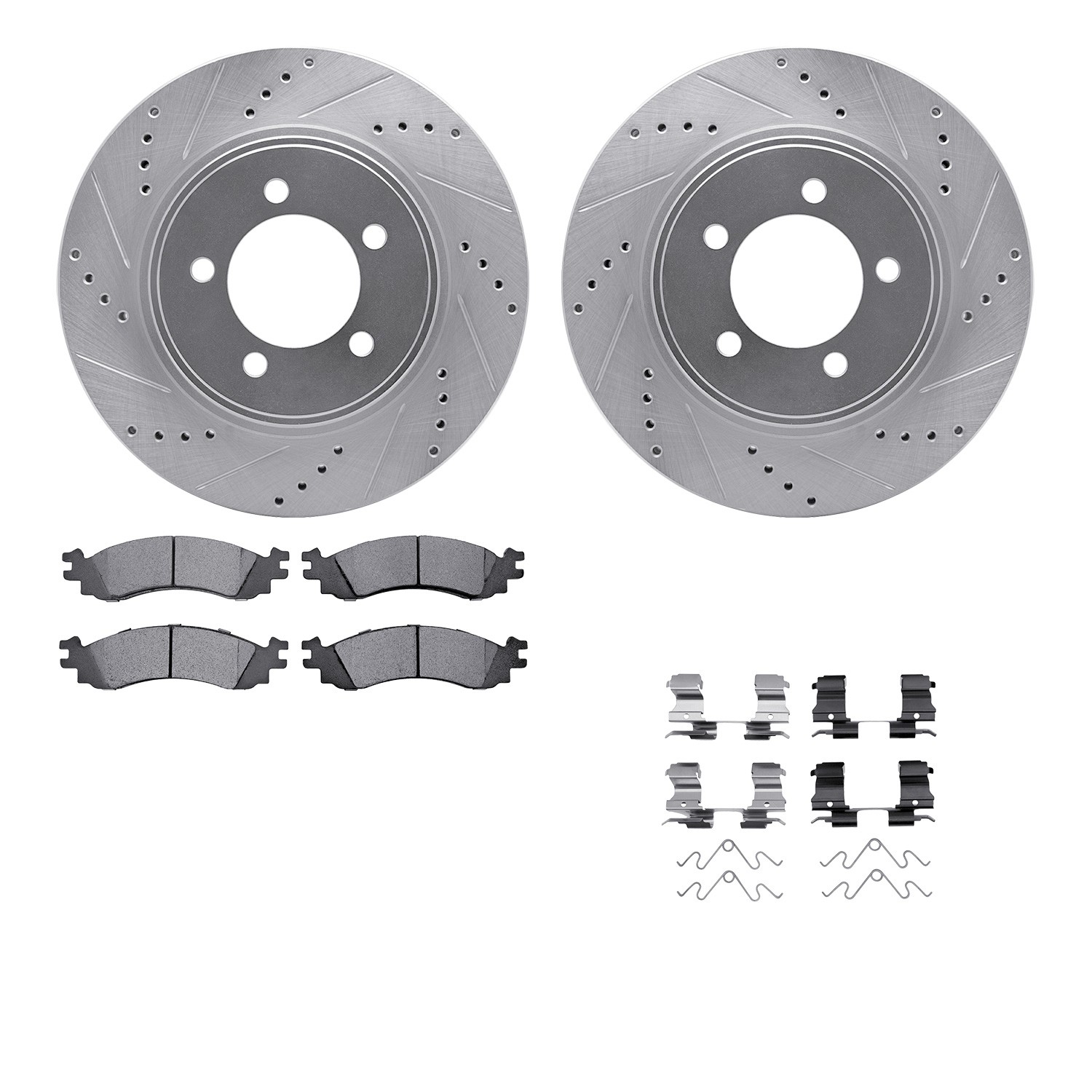 DYN 7512-54184 DFC Brake Rotor - Dimpled & Slotted - Silver w/5000 Brake Pads & HW Kit