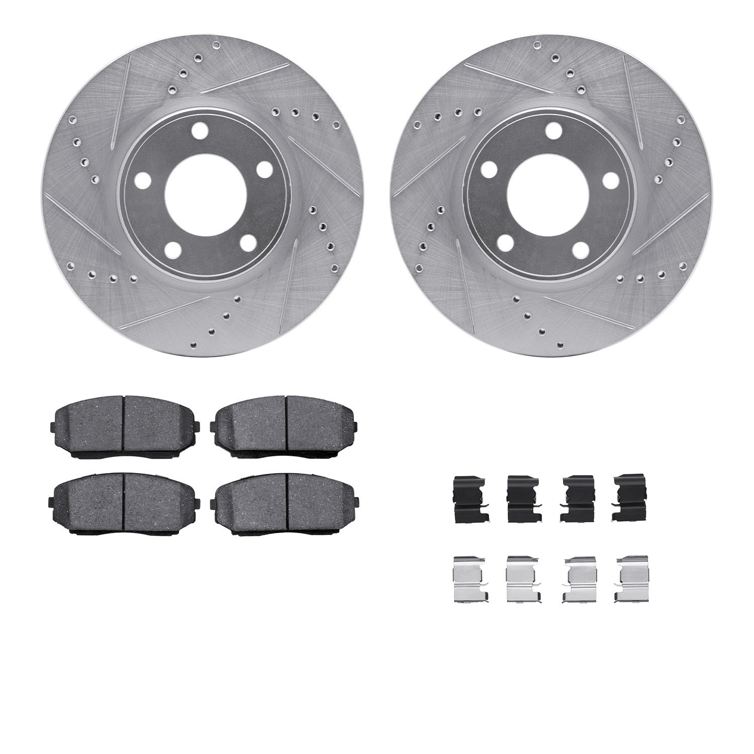 DYN 7512-54189 DFC Brake Rotor - Dimpled & Slotted - Silver w/5000 Brake Pads & HW Kit