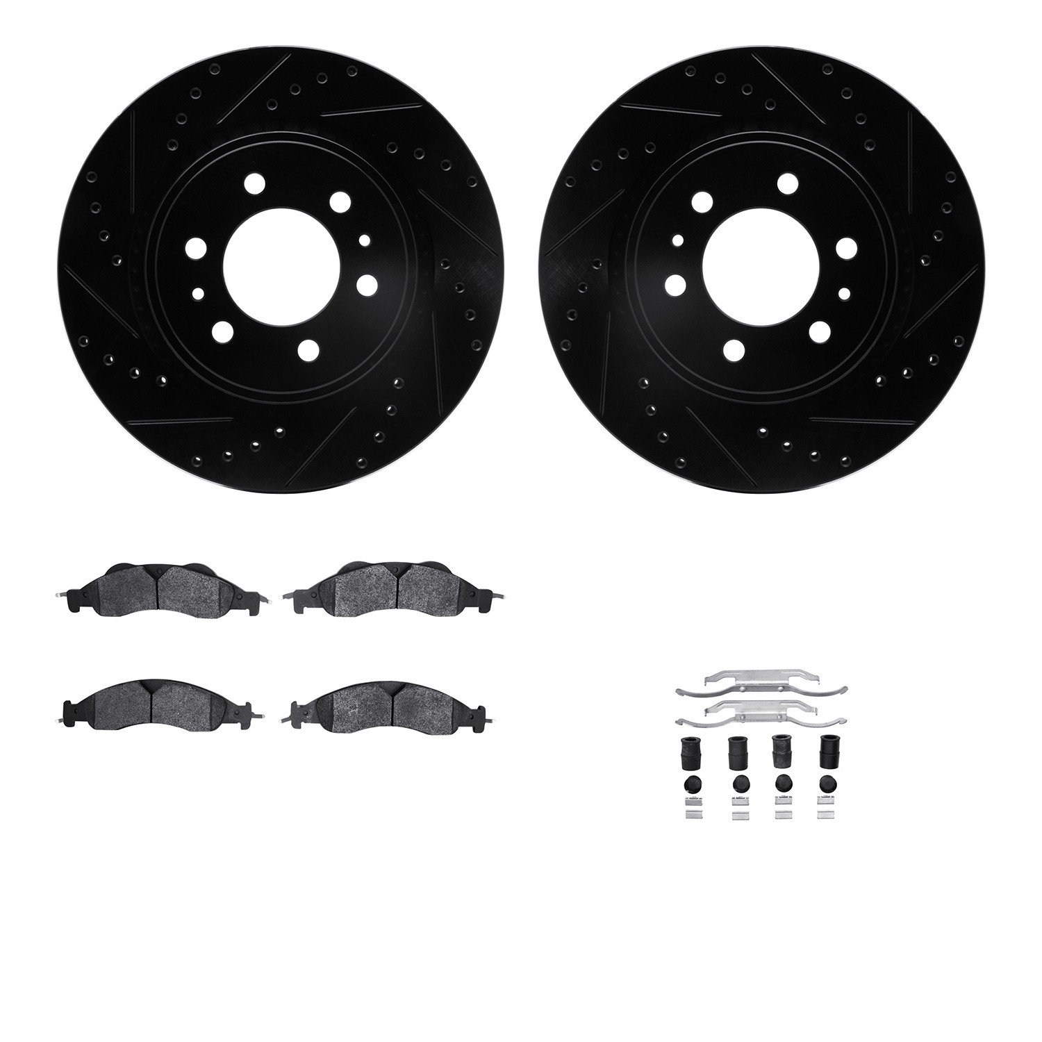 DYN 7512-54191 DFC Brake Rotor - Drilled & Slotted - Silver w/5000 Brake Pads & HW Kit