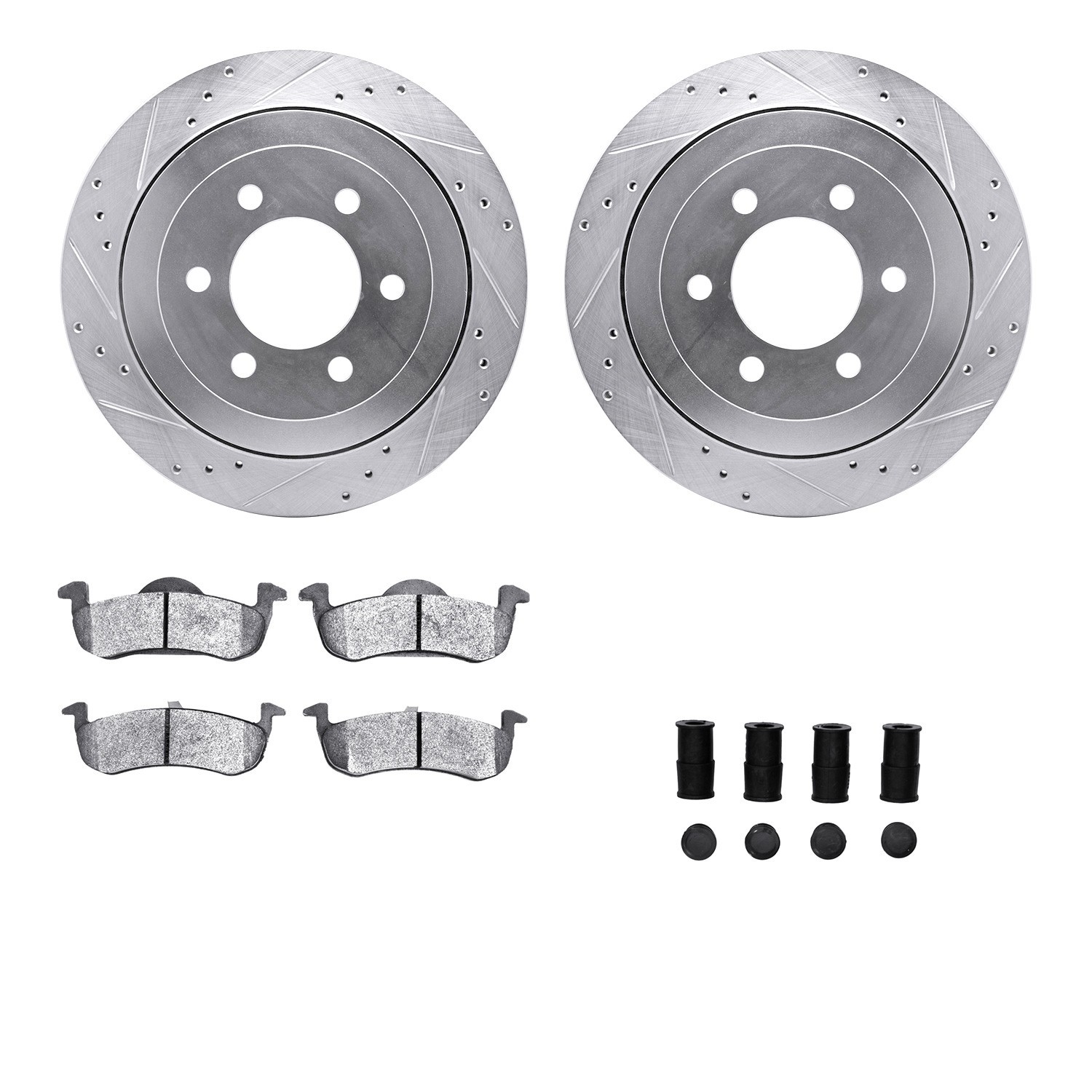 DYN 7512-54192 DFC Brake Rotor - Drilled & Slotted - Silver w/5000 Brake Pads & HW Kit