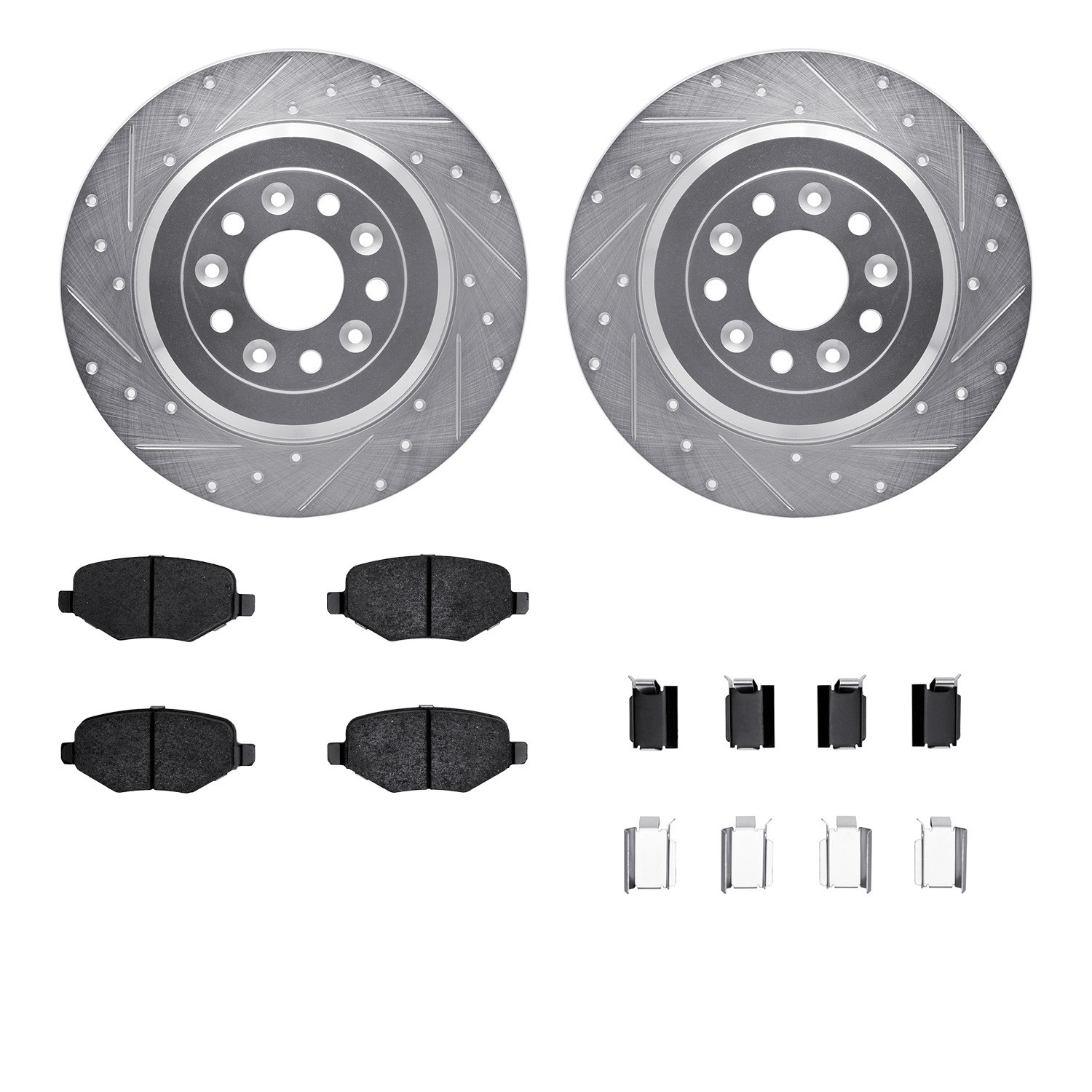DYN 7512-54195 DFC Brake Rotor - Dimpled & Slotted - Silver w/5000 Brake Pads & HW Kit