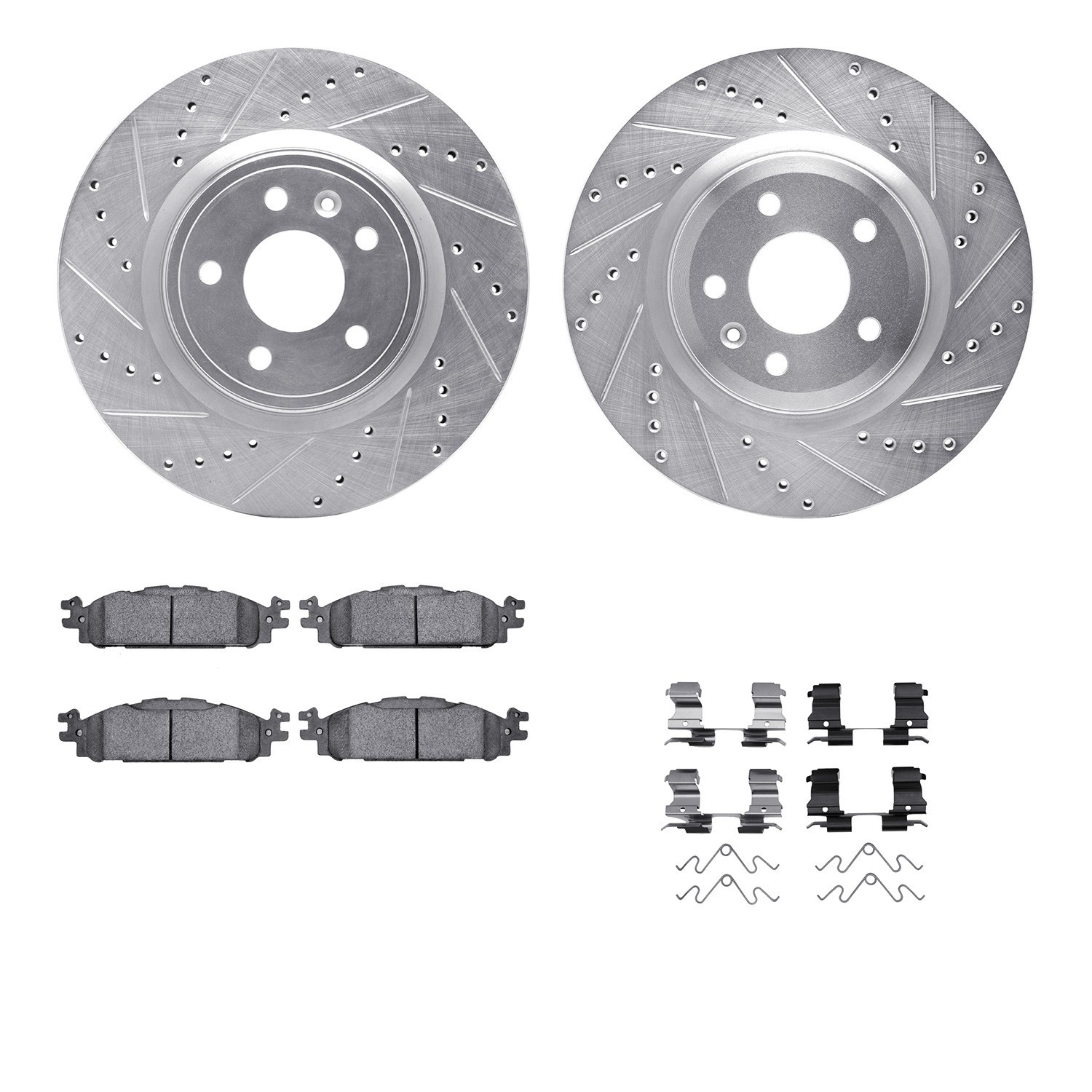 DYN 7512-54204 DFC Brake Rotor - Dimpled & Slotted - Silver w/5000 Brake Pads & HW Kit