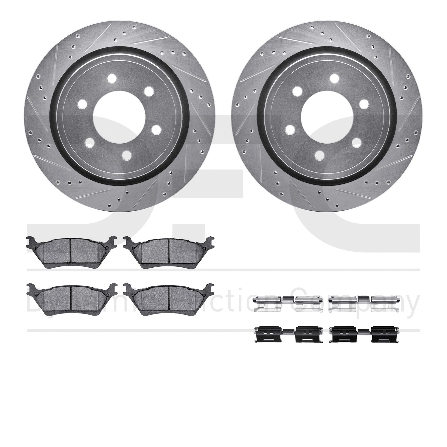 DYN 7512-54208 DFC Brake Rotor - Dimpled & Slotted - Silver w/5000 Brake Pads & HW Kit