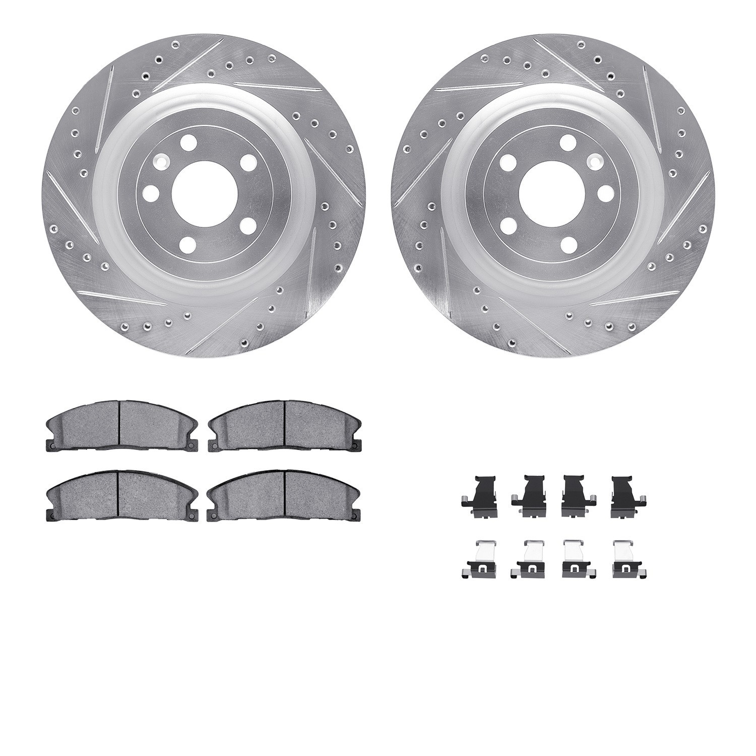 DYN 7512-54209 DFC Rotors-Drilled & Slotted-Silver w/ 5000 Advanced Brake Pads Incl Hdw