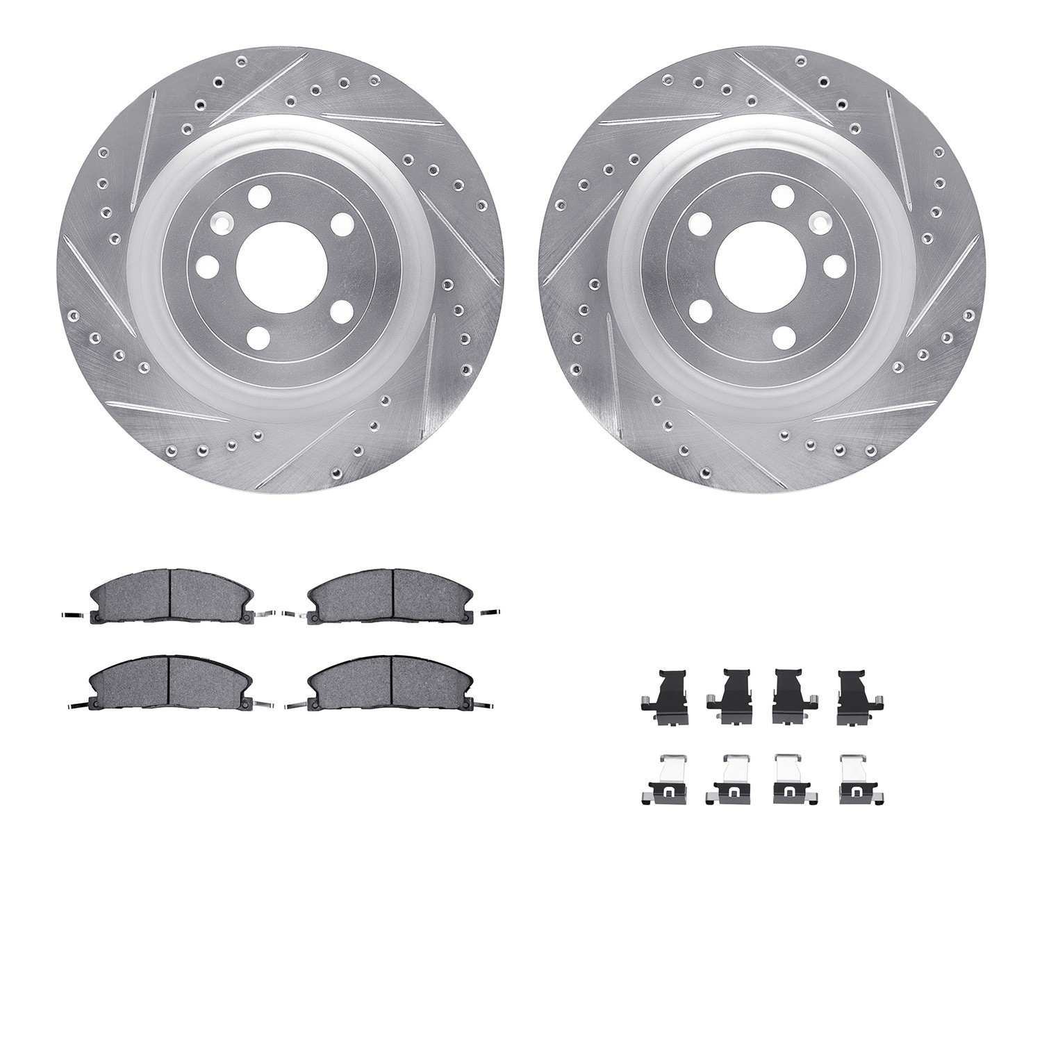 DYN 7512-54214 DFC Brake Rotor - Drilled & Slotted - Silver w/5000 Brake Pads & HW Kit