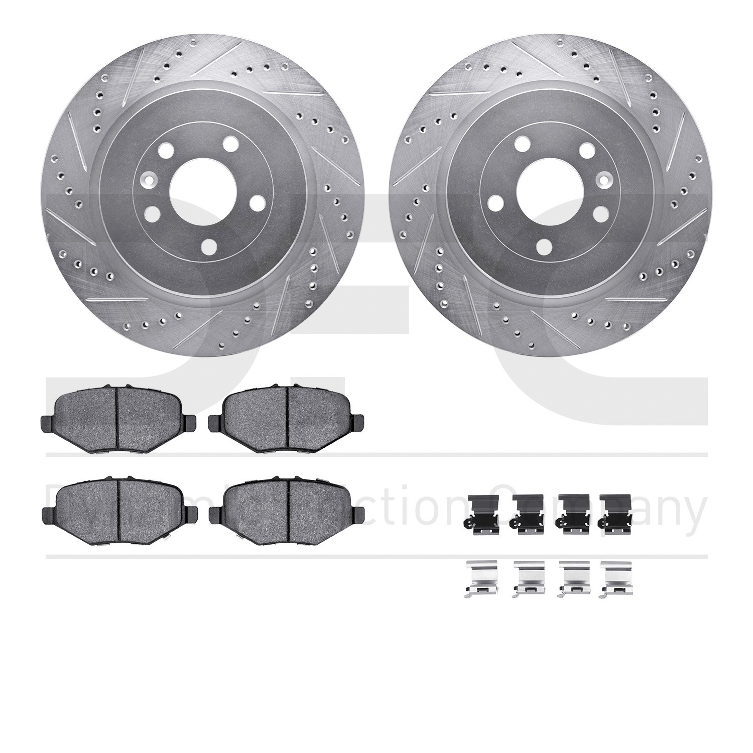 DYN 7512-54215 DFC Brake Rotor - Dimpled & Slotted - Silver w/5000 Brake Pads & HW Kit