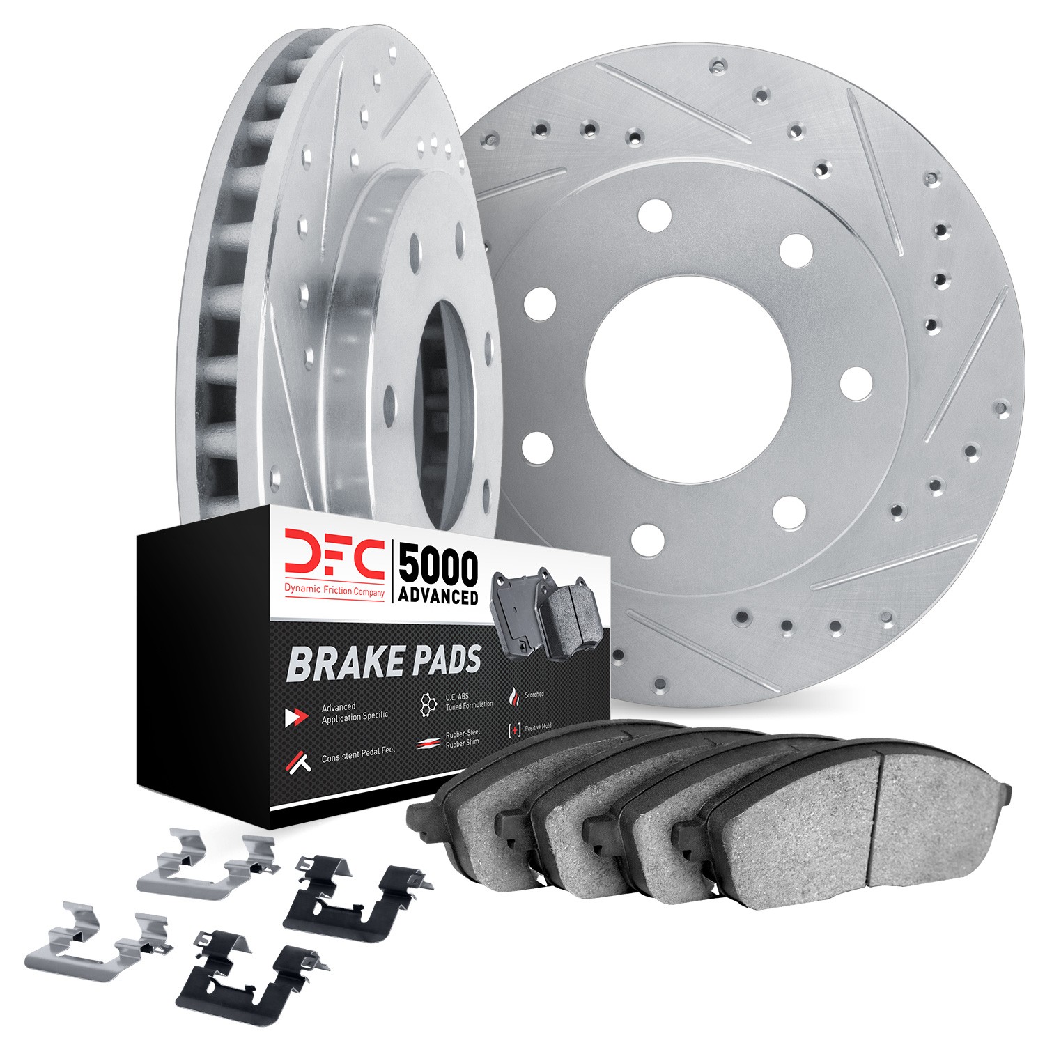 DYN 7512-54224 DFC Brake Rotor - Dimpled & Slotted - Silver w/5000 Brake Pads & HW Kit