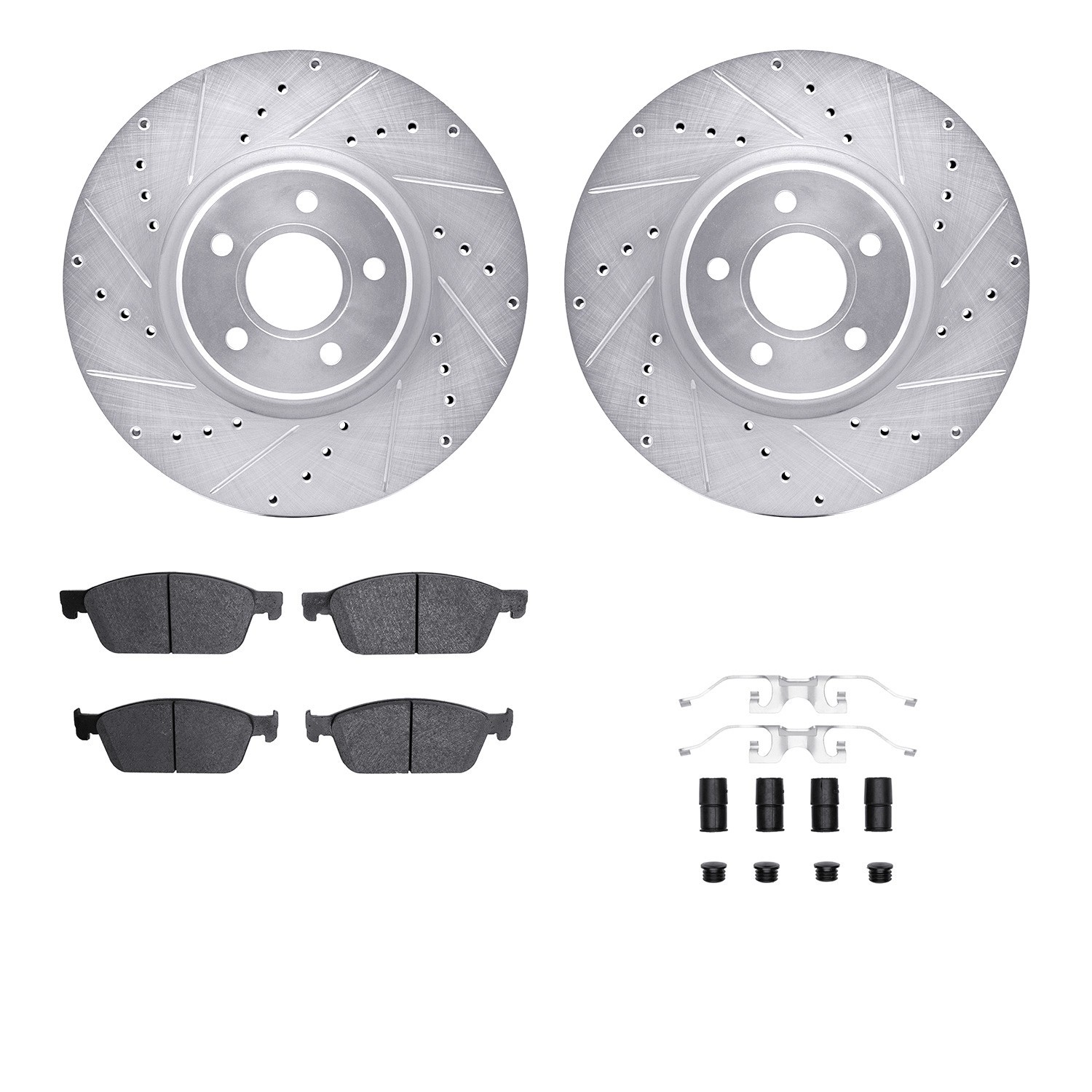 DYN 7512-54225 DFC Brake Rotor - Dimpled & Slotted - Silver w/5000 Brake Pads & HW Kit