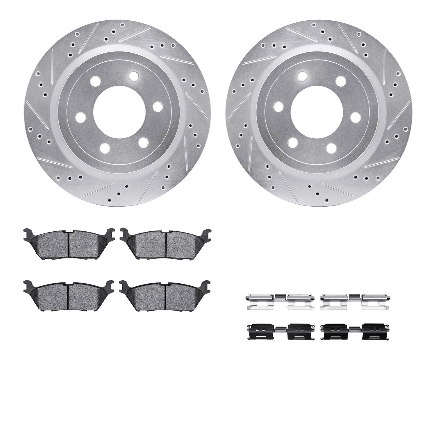 DYN 7512-54229 DFC Brake Rotor - Dimpled & Slotted - Silver w/5000 Brake Pads & HW Kit