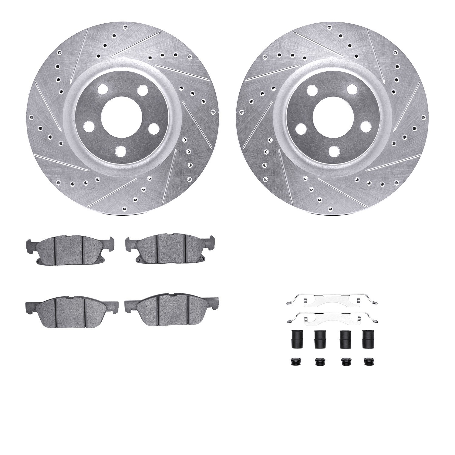 DYN 7512-54233 DFC Brake Rotor - Dimpled & Slotted - Silver w/5000 Brake Pads & HW Kit