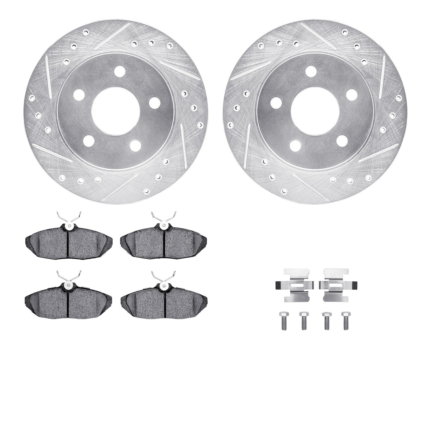 DYN 7512-54315 DFC Rotors-Drilled & Slotted-Silver w/ 5000 Advanced Brake Pads Incl Hdw
