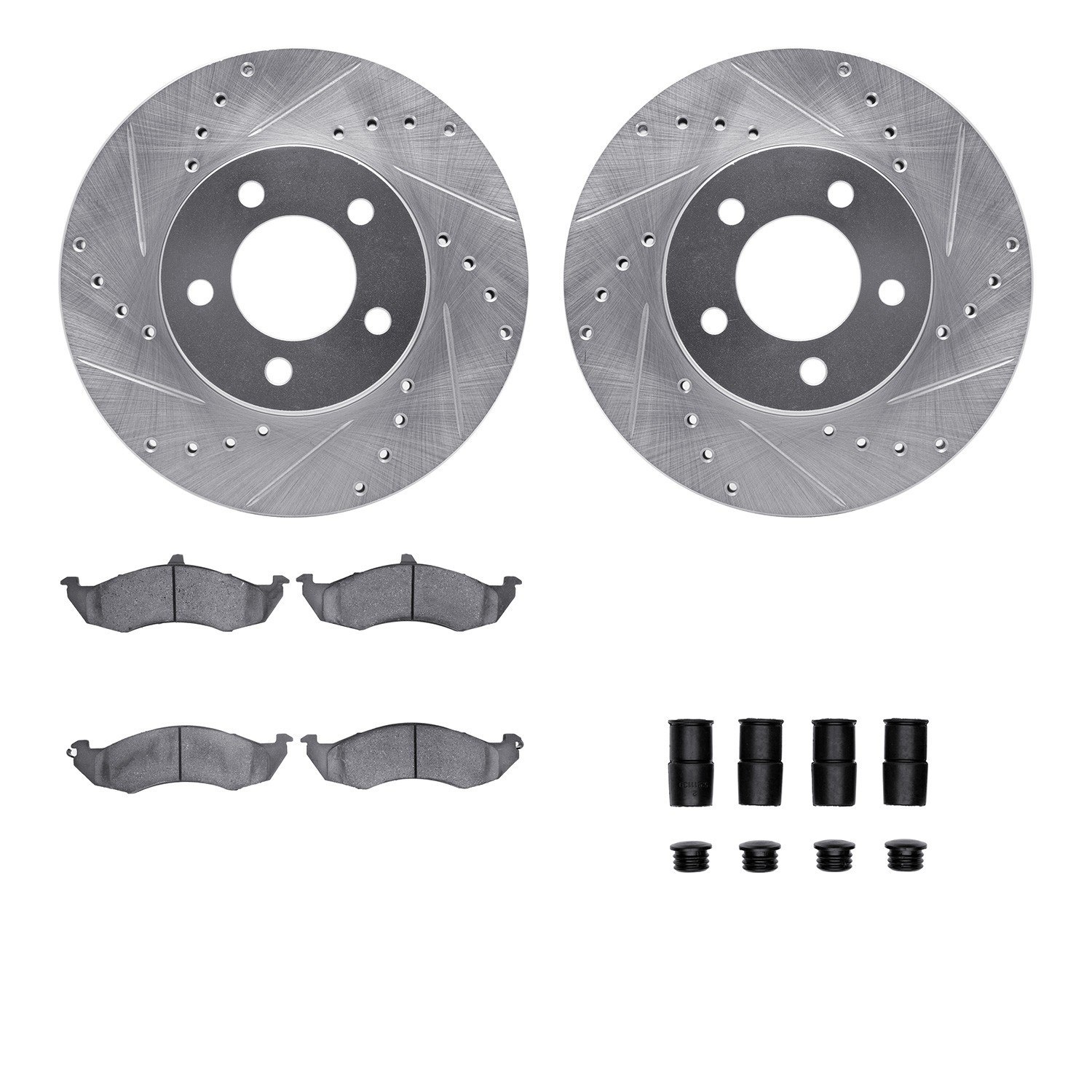 DYN 7512-54346 DFC Rotors-Drilled & Slotted-Silver w/ 5000 Advanced Brake Pads Incl Hdw