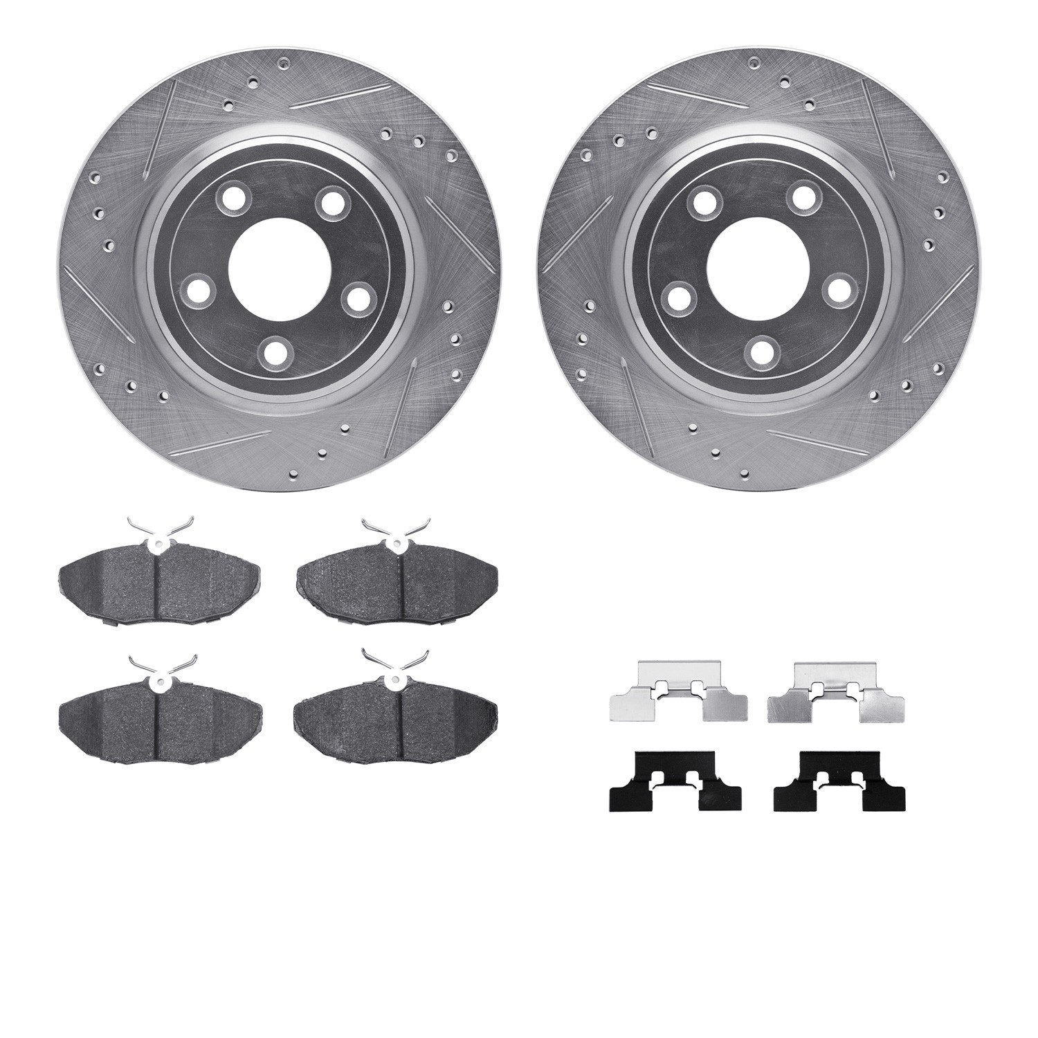 DYN 7512-54382 DFC Rotors-Drilled & Slotted-Silver w/ 5000 Advanced Brake Pads Incl Hdw