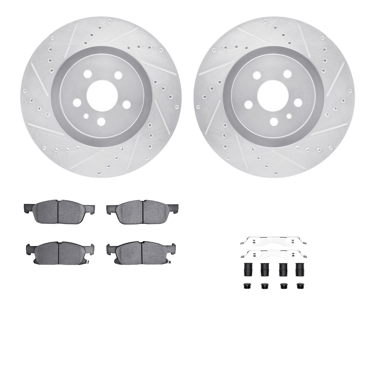 DYN 7512-55002 DFC Rotors-Drilled & Slotted-Silver w/ 5000 Advanced Brake Pads Incl Hdw