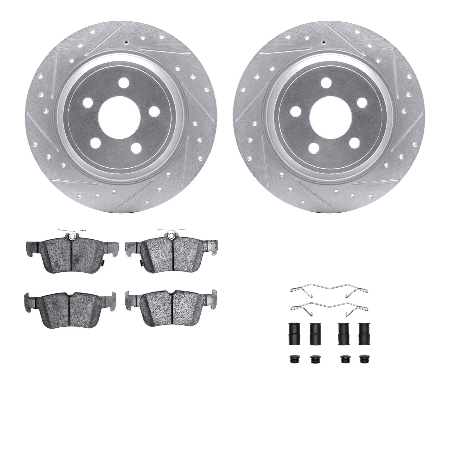 DYN 7512-55009 DFC Brake Rotor - Dimpled & Slotted - Silver w/5000 Brake Pads & HW Kit