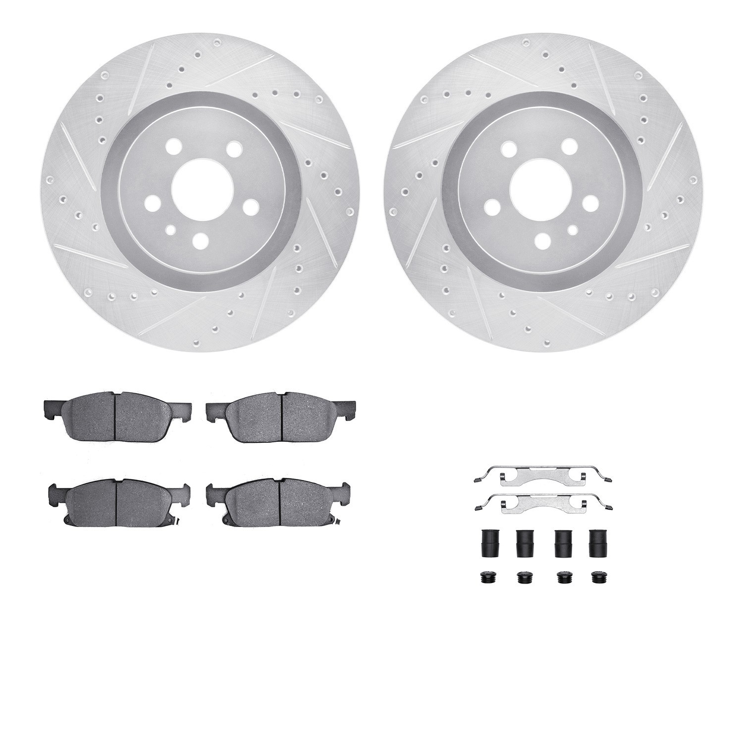 DYN 7512-55010 DFC Brake Rotor - Dimpled & Slotted - Silver w/5000 Brake Pads & HW Kit