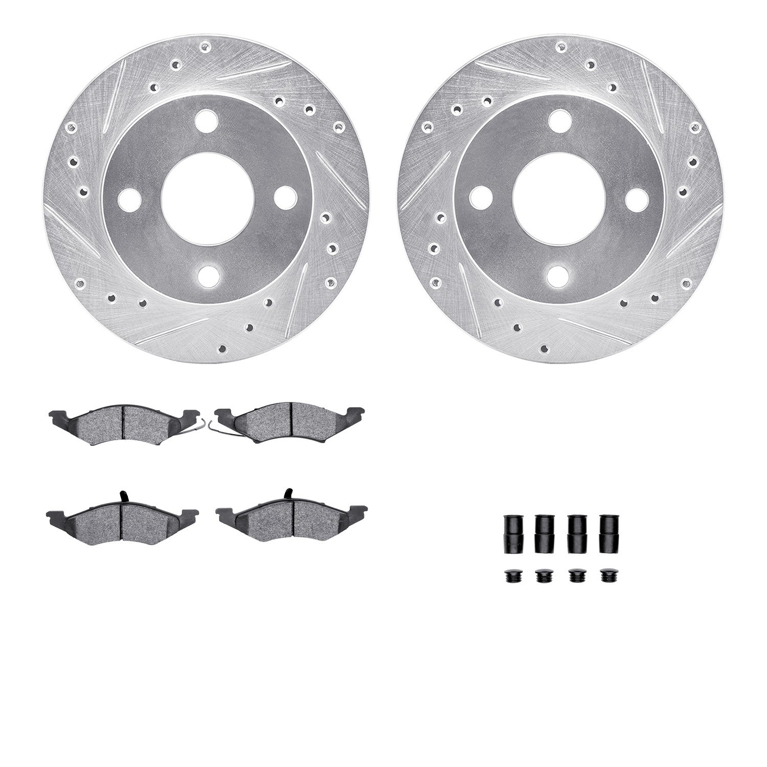 DYN 7512-55031 DFC Rotors-Drilled & Slotted-Silver w/ 5000 Advanced Brake Pads Incl Hdw