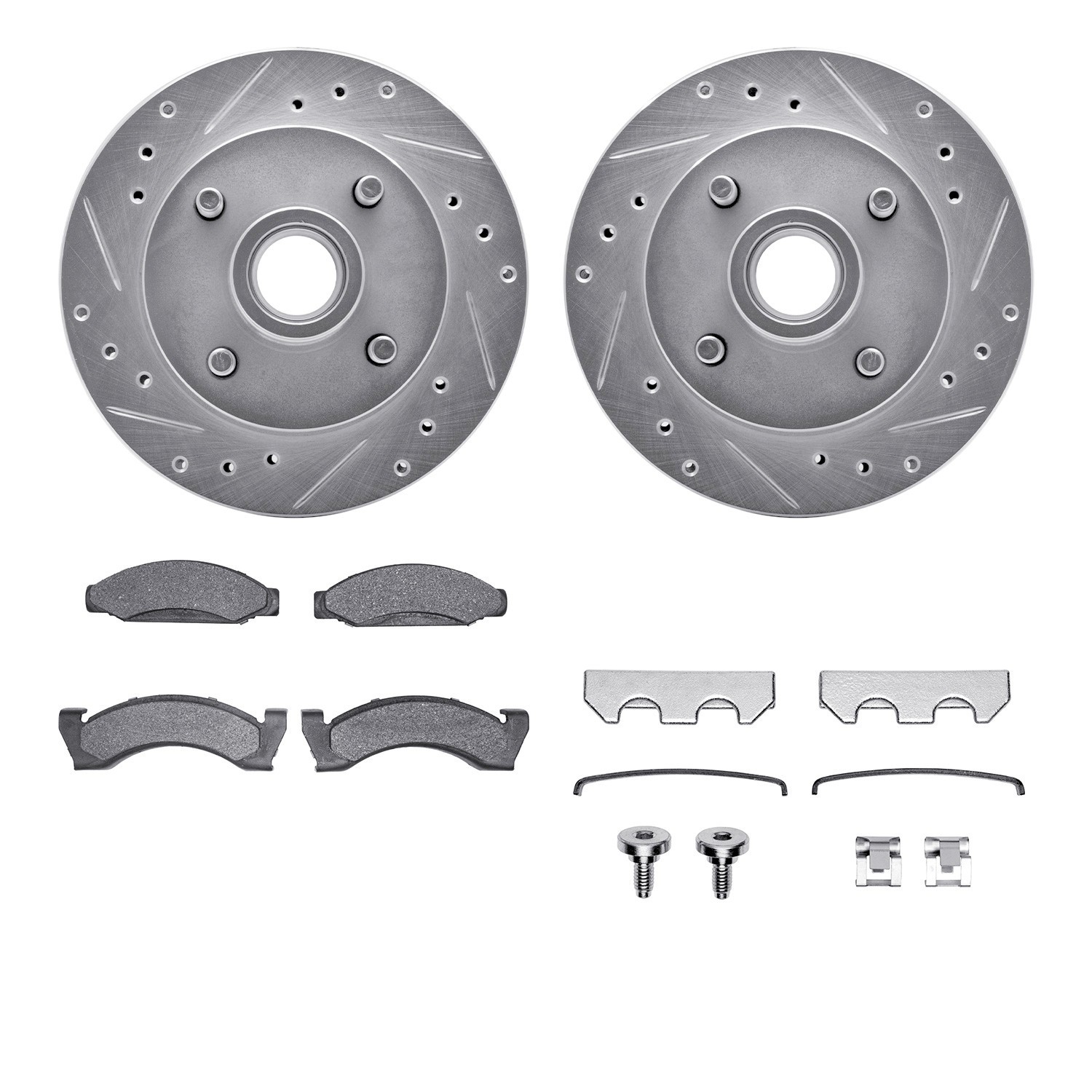 DYN 7512-55046 DFC Rotors-Drilled & Slotted-Silver w/ 5000 Advanced Brake Pads Incl Hdw