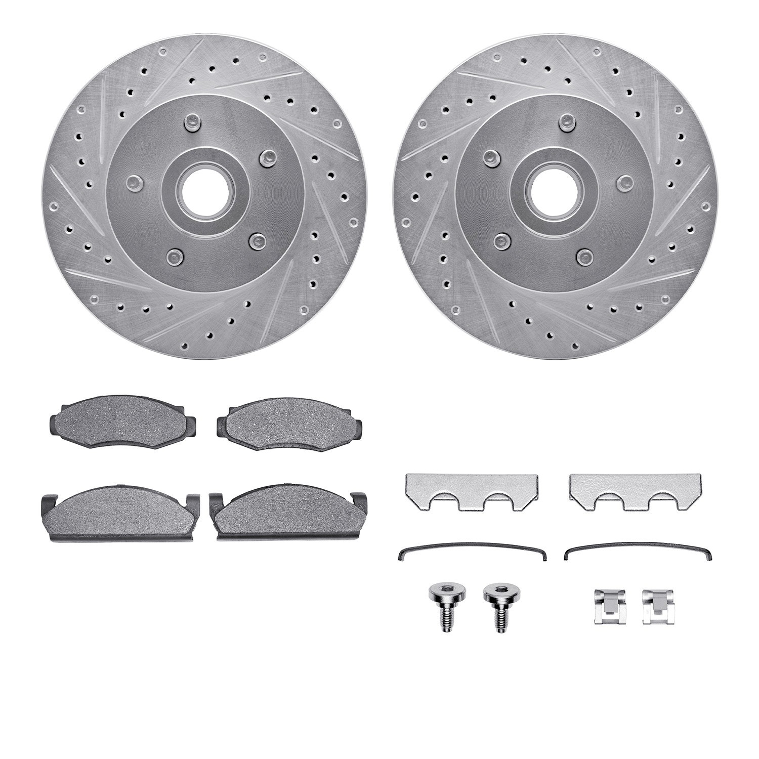 DYN 7512-55052 DFC Rotors-Drilled & Slotted-Silver w/ 5000 Advanced Brake Pads Incl Hdw