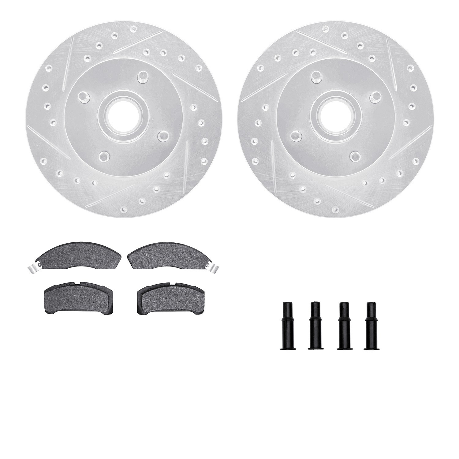 DYN 7512-55058 DFC Rotors-Drilled & Slotted-Silver w/ 5000 Advanced Brake Pads Incl Hdw