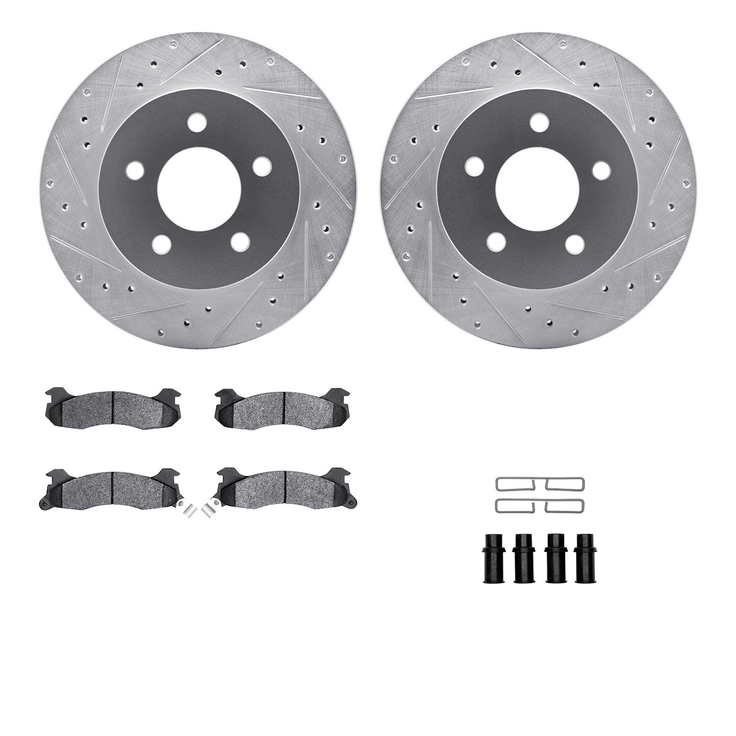 DYN 7512-55078 DFC Rotors-Drilled & Slotted-Silver w/ 5000 Advanced Brake Pads Incl Hdw