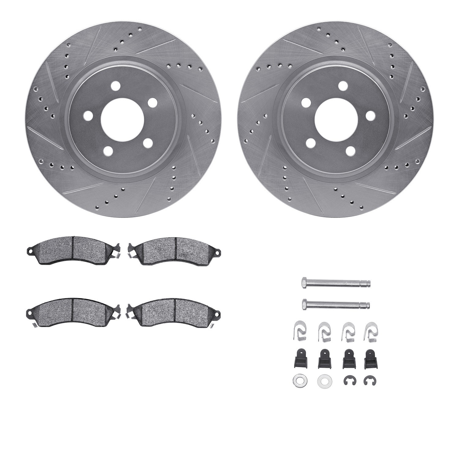 DYN 7512-55135 DFC Rotors-Drilled & Slotted-Silver w/ 5000 Advanced Brake Pads Incl Hdw