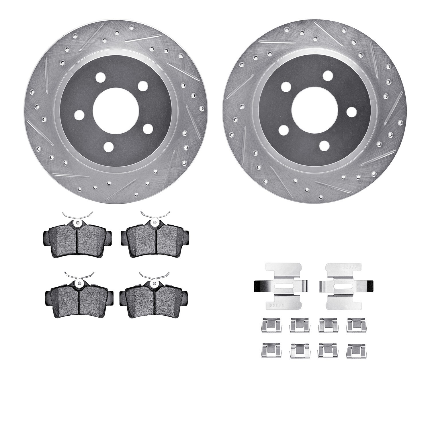 DYN 7512-55138 DFC Rotors-Drilled & Slotted-Silver w/ 5000 Advanced Brake Pads Incl Hdw